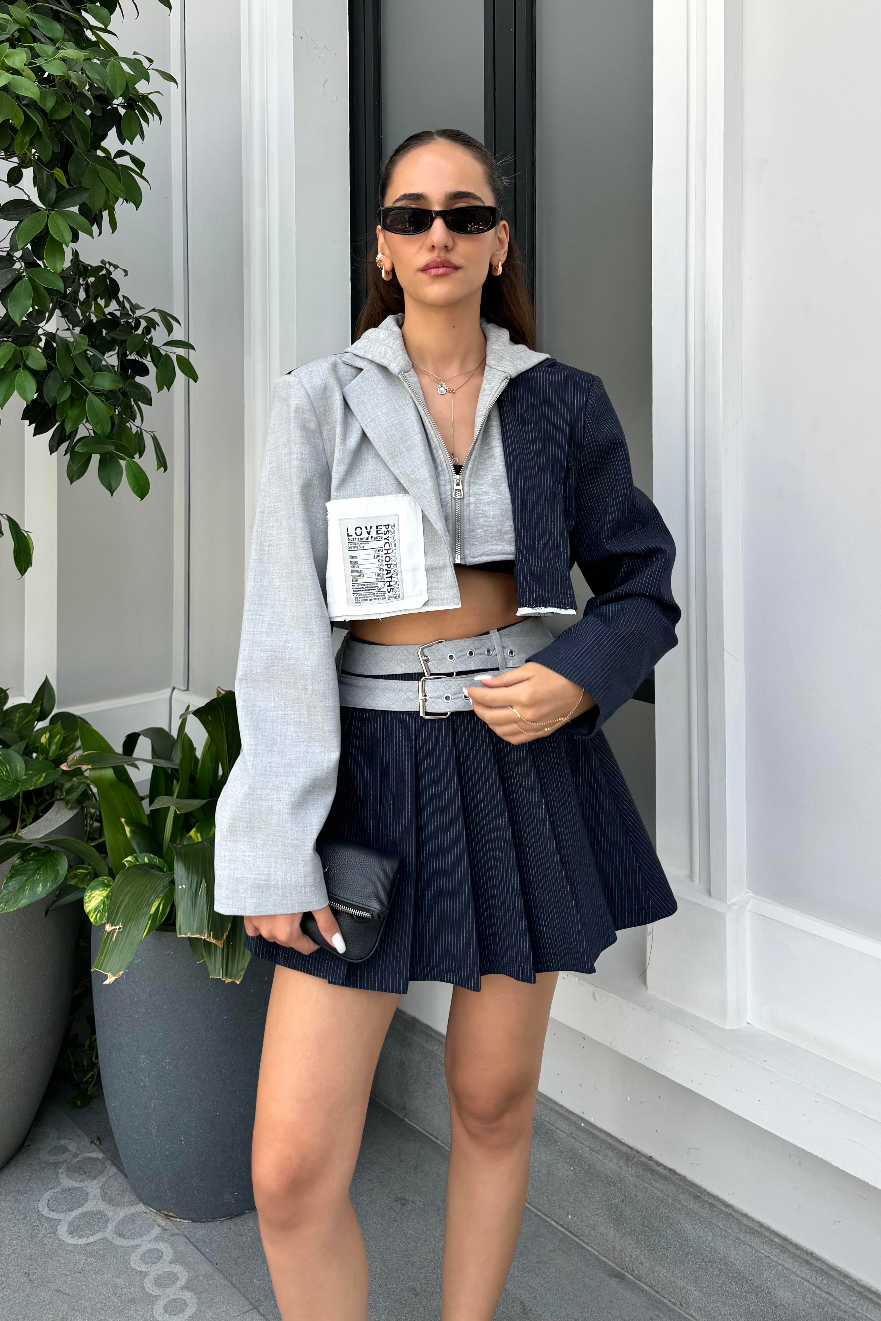 Lacivert Tasarım Crop Ceket - Kadın Jackets Modelleri - Nazliye Moda | Kadın Giyim Modası