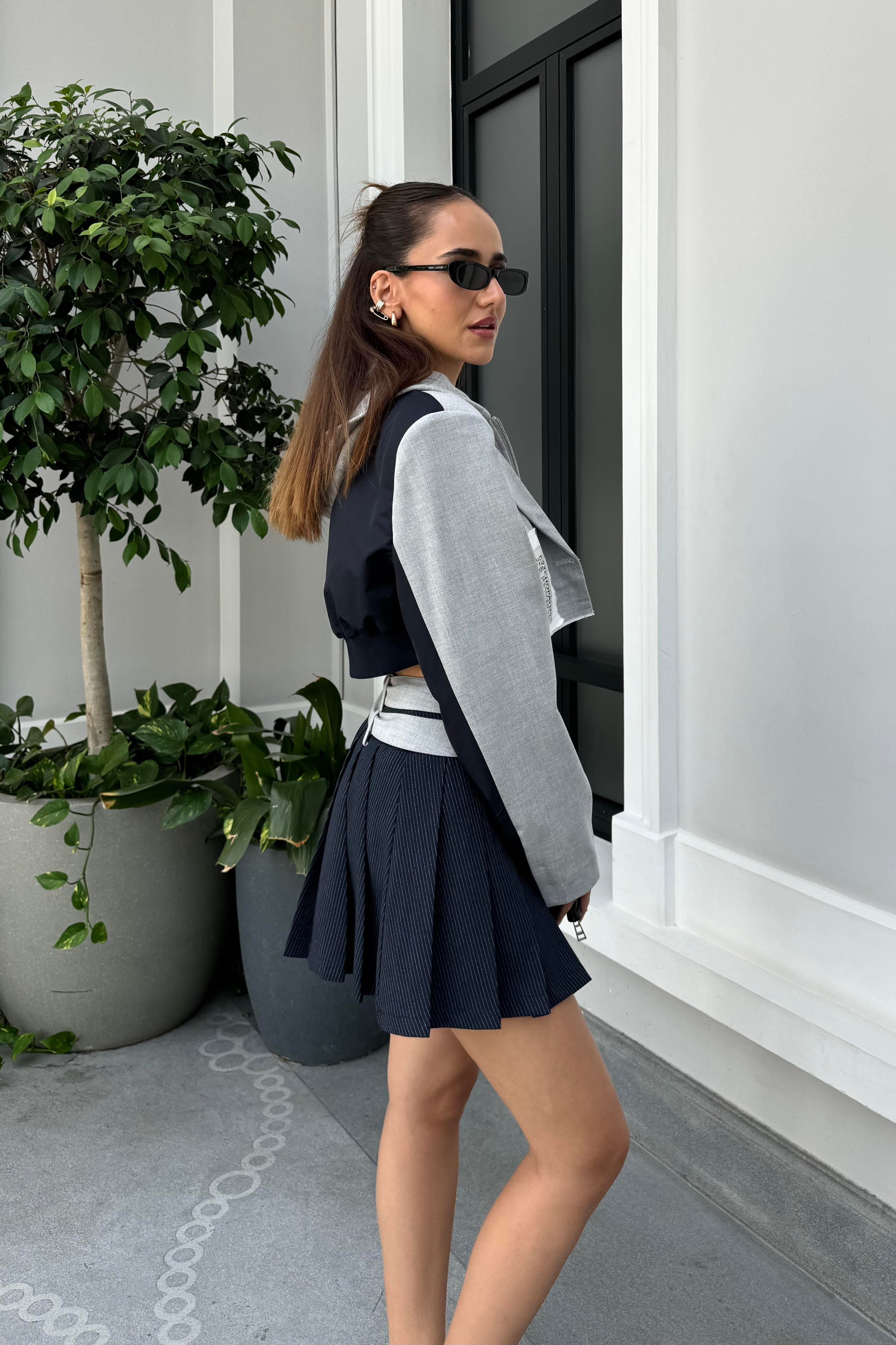 Lacivert Tasarım Mini Etek - Kadın Skirts Modelleri - Nazliye Moda | Kadın Giyim Modası
