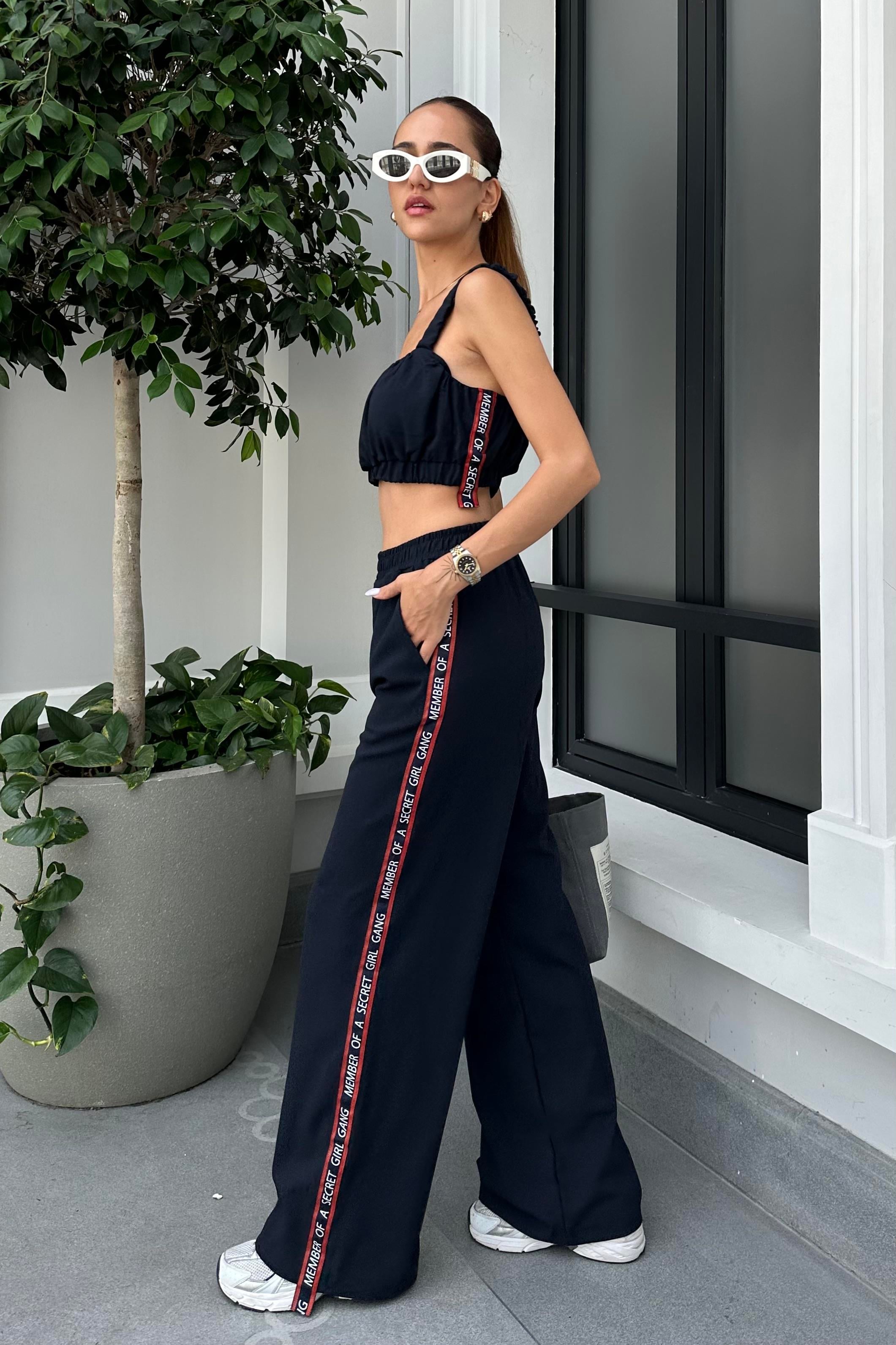 Lacivert Yan Şeritli Pantolon Büstiyer Takım - Kadın Takım Modelleri - Nazliye Moda | Kadın Giyim Modası