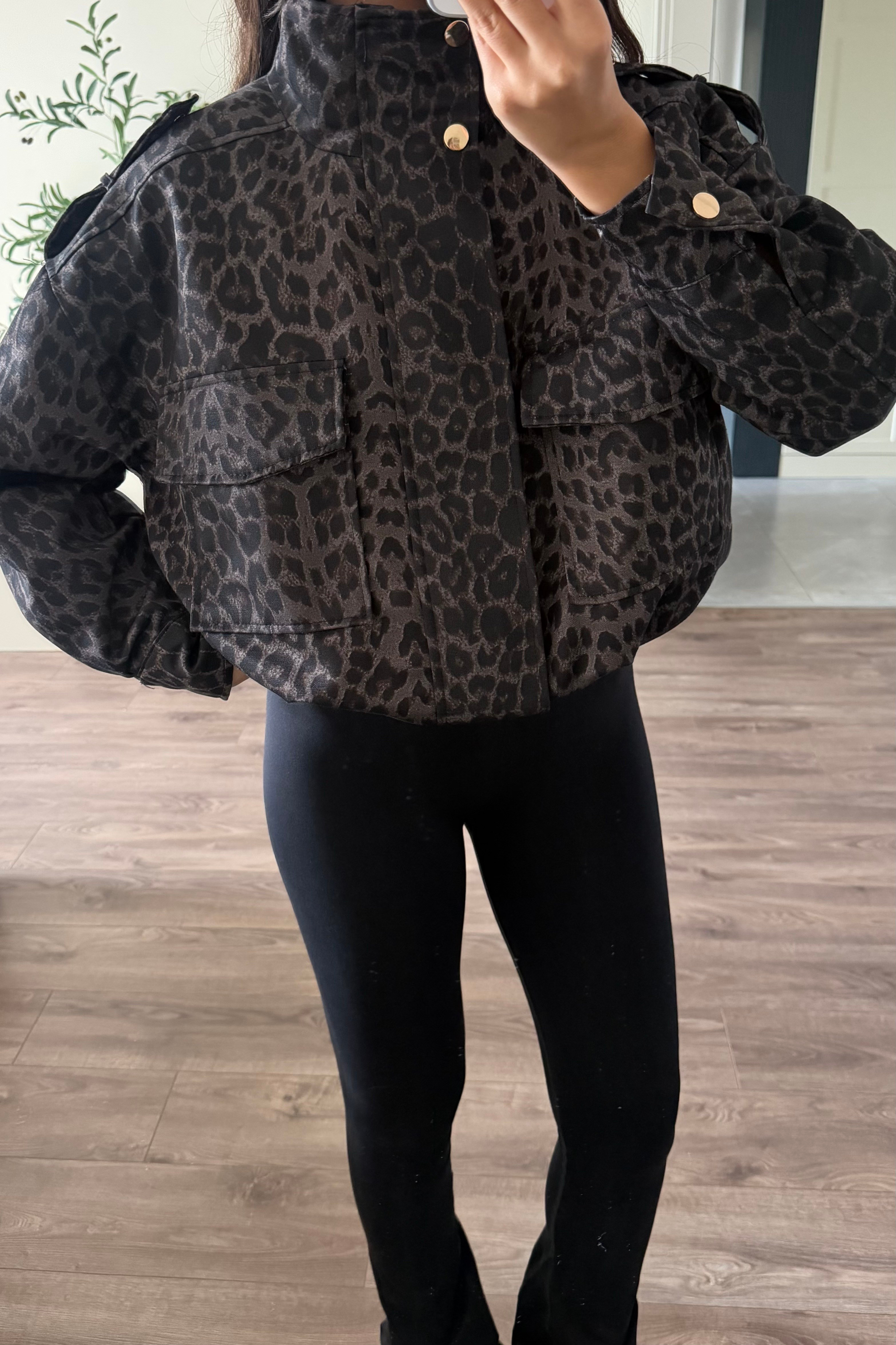 Leopar Dik Yaka Ayarlanabilir Bomber Ceket - Kadın Ceket Modelleri - Nazliye Moda | Kadın Giyim Modası