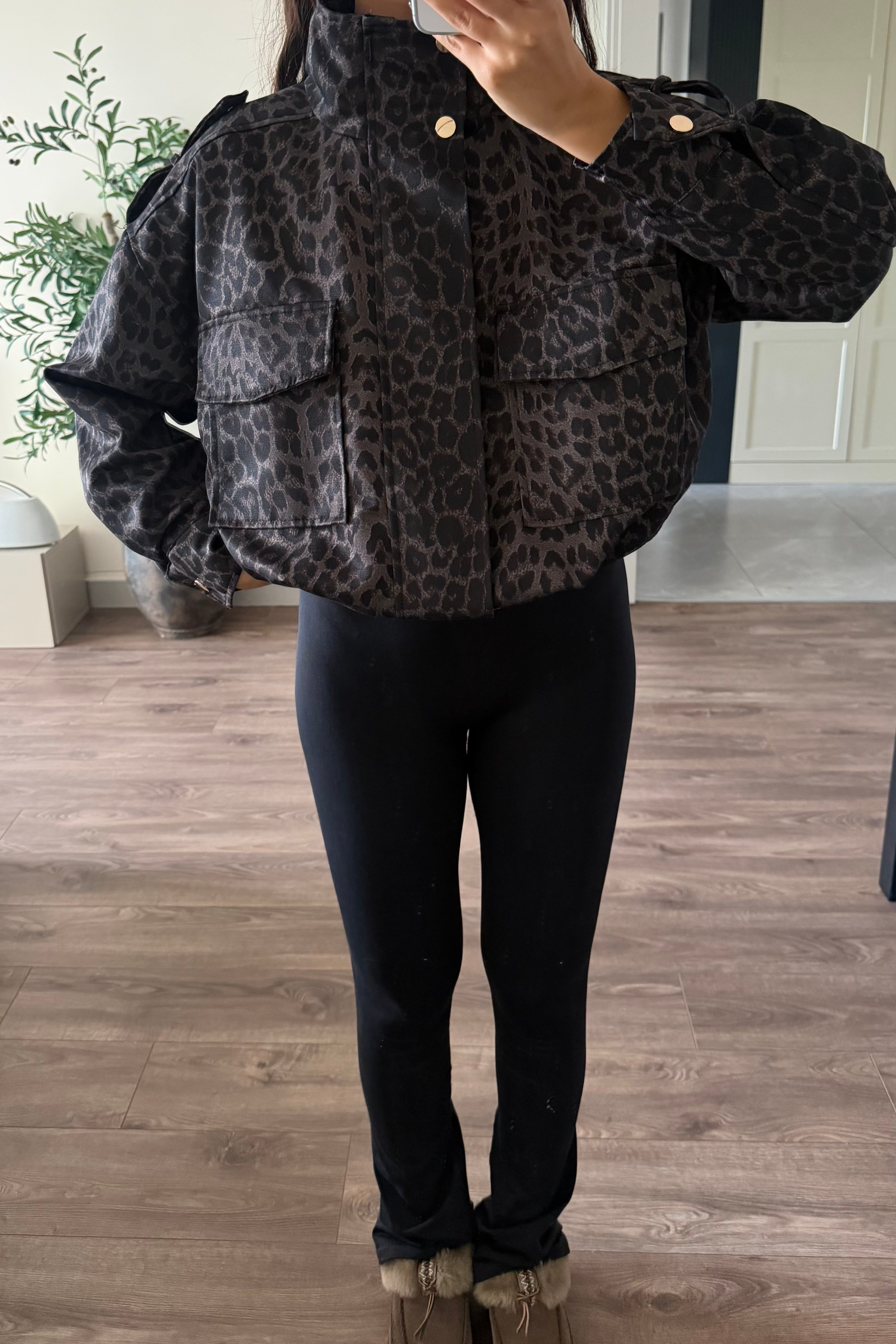 Leopar Dik Yaka Ayarlanabilir Bomber Ceket - Kadın Ceket Modelleri - Nazliye Moda | Kadın Giyim Modası