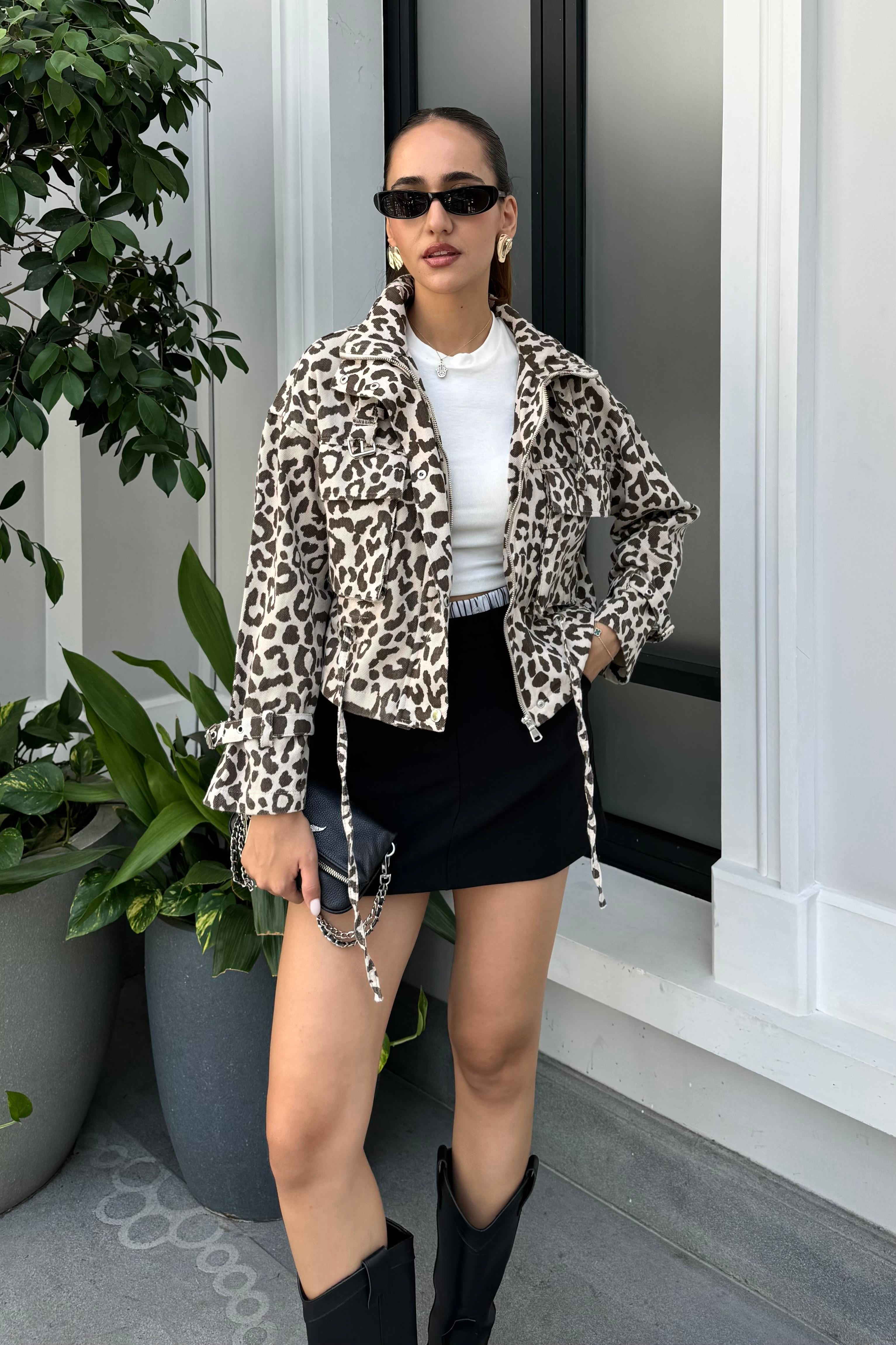 Leopar Geniş Cepli Ceket - Kadın Jackets Modelleri - Nazliye Moda | Kadın Giyim Modası