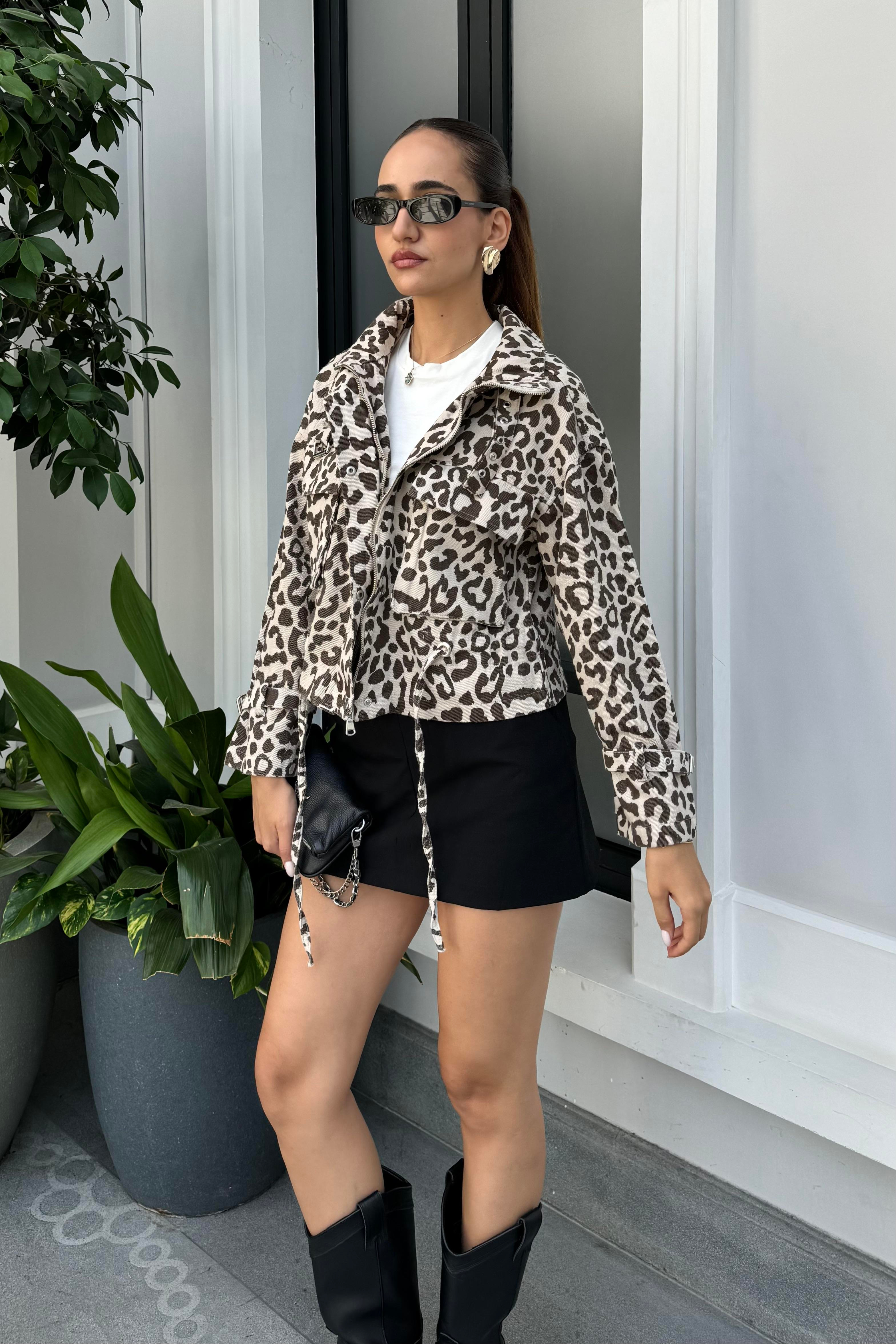 Leopar Geniş Cepli Ceket - Kadın Jackets Modelleri - Nazliye Moda | Kadın Giyim Modası