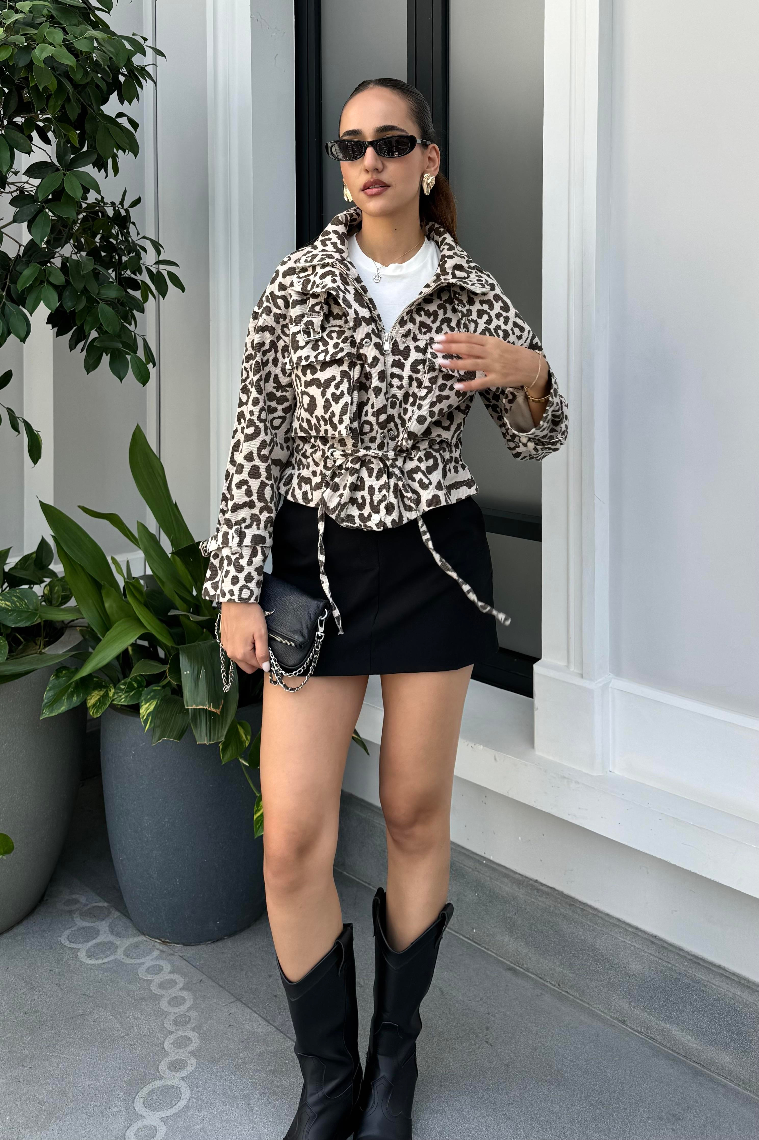 Leopar Geniş Cepli Ceket - Kadın Jackets Modelleri - Nazliye Moda | Kadın Giyim Modası