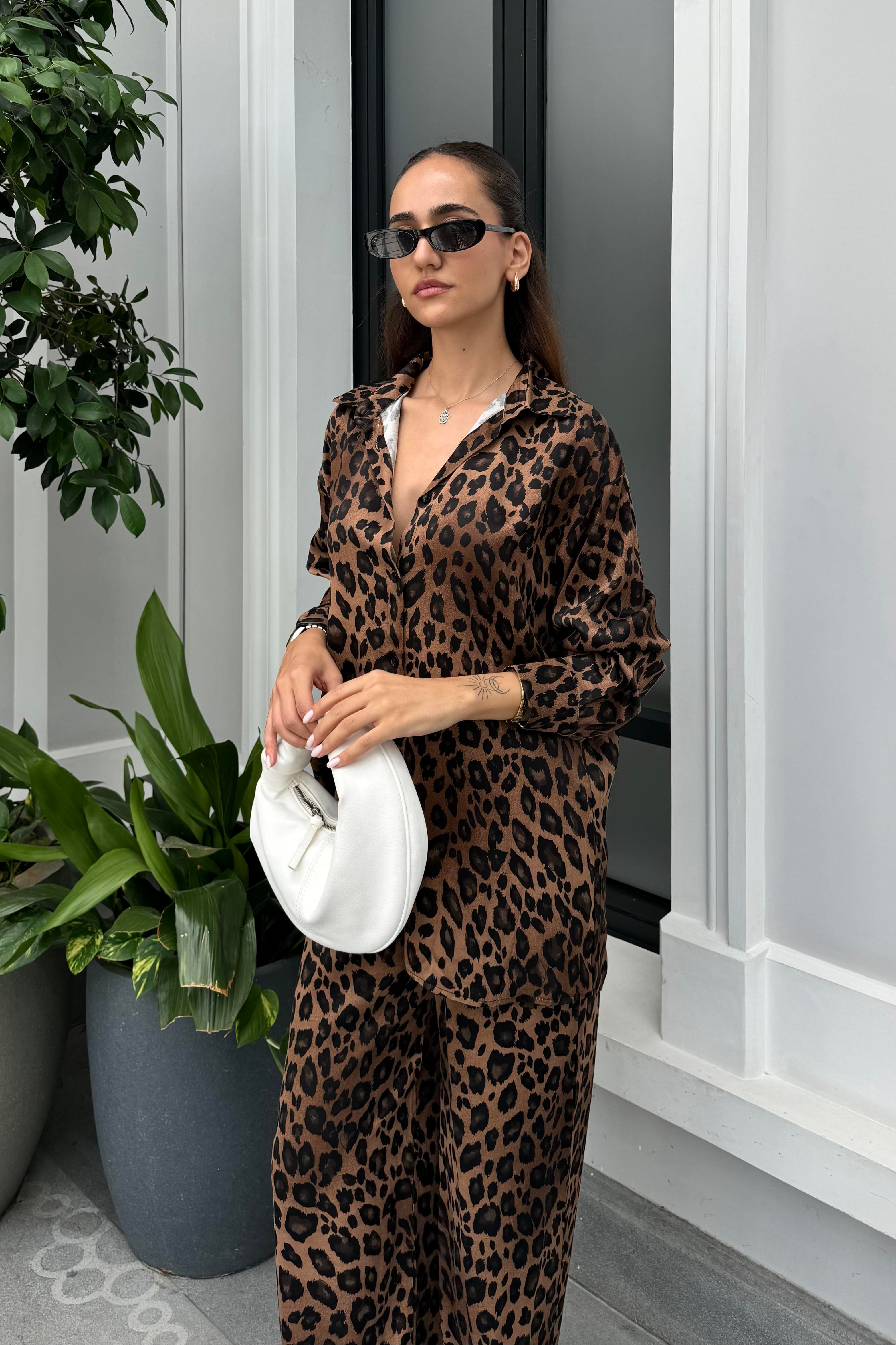 Leopar Pantolon Gömlek Takım - Kadın Takım Modelleri - Nazliye Moda | Kadın Giyim Modası