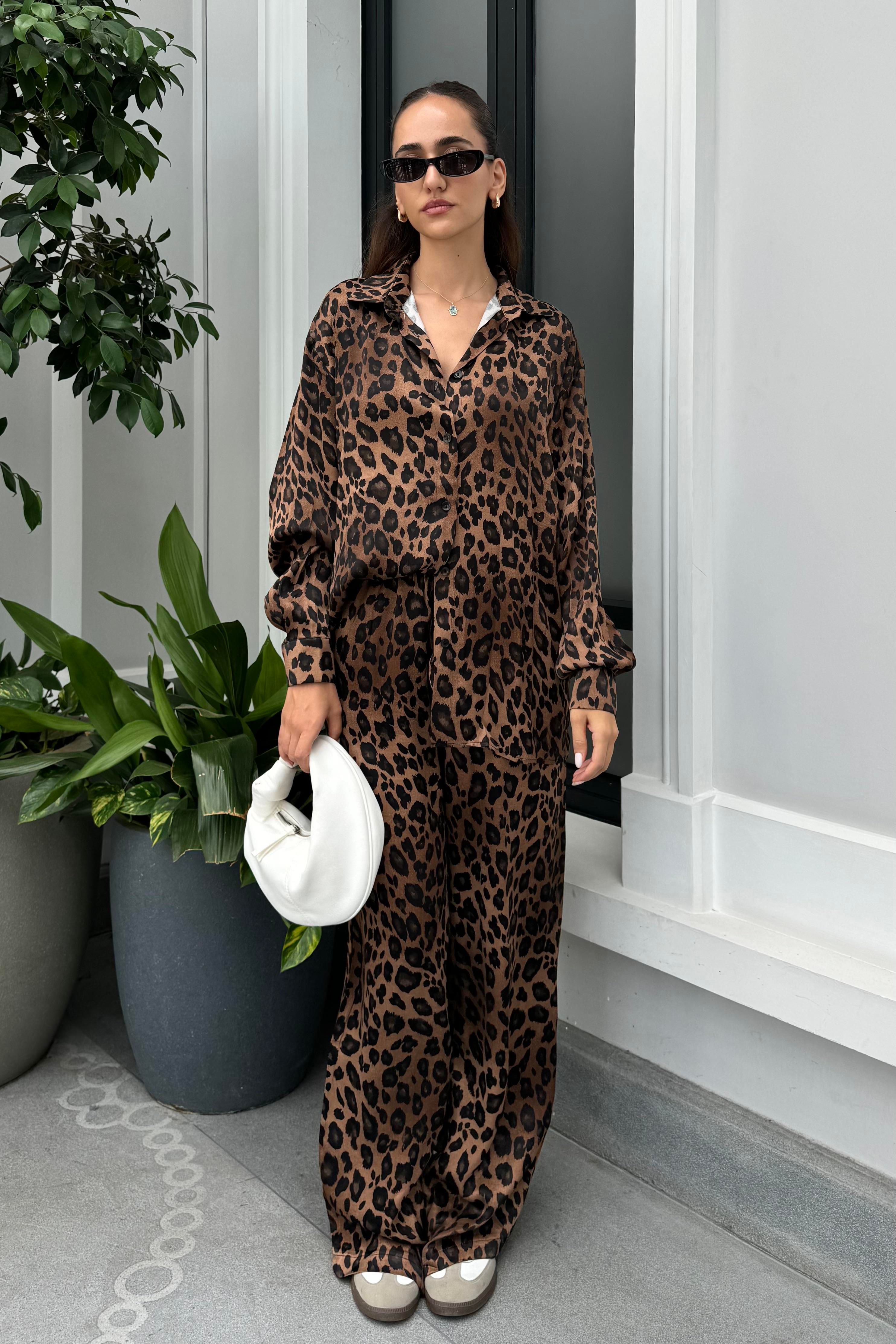 Leopar Pantolon Gömlek Takım - Kadın Takım Modelleri - Nazliye Moda | Kadın Giyim Modası