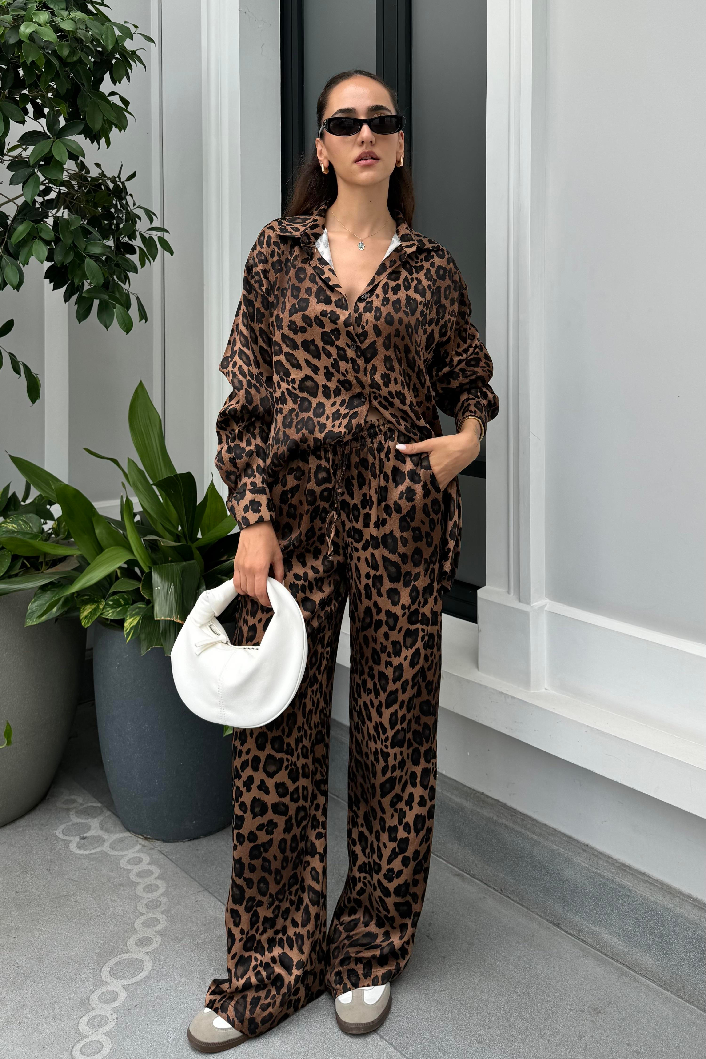 Leopar Pantolon Gömlek Takım - Kadın Takım Modelleri - Nazliye Moda | Kadın Giyim Modası