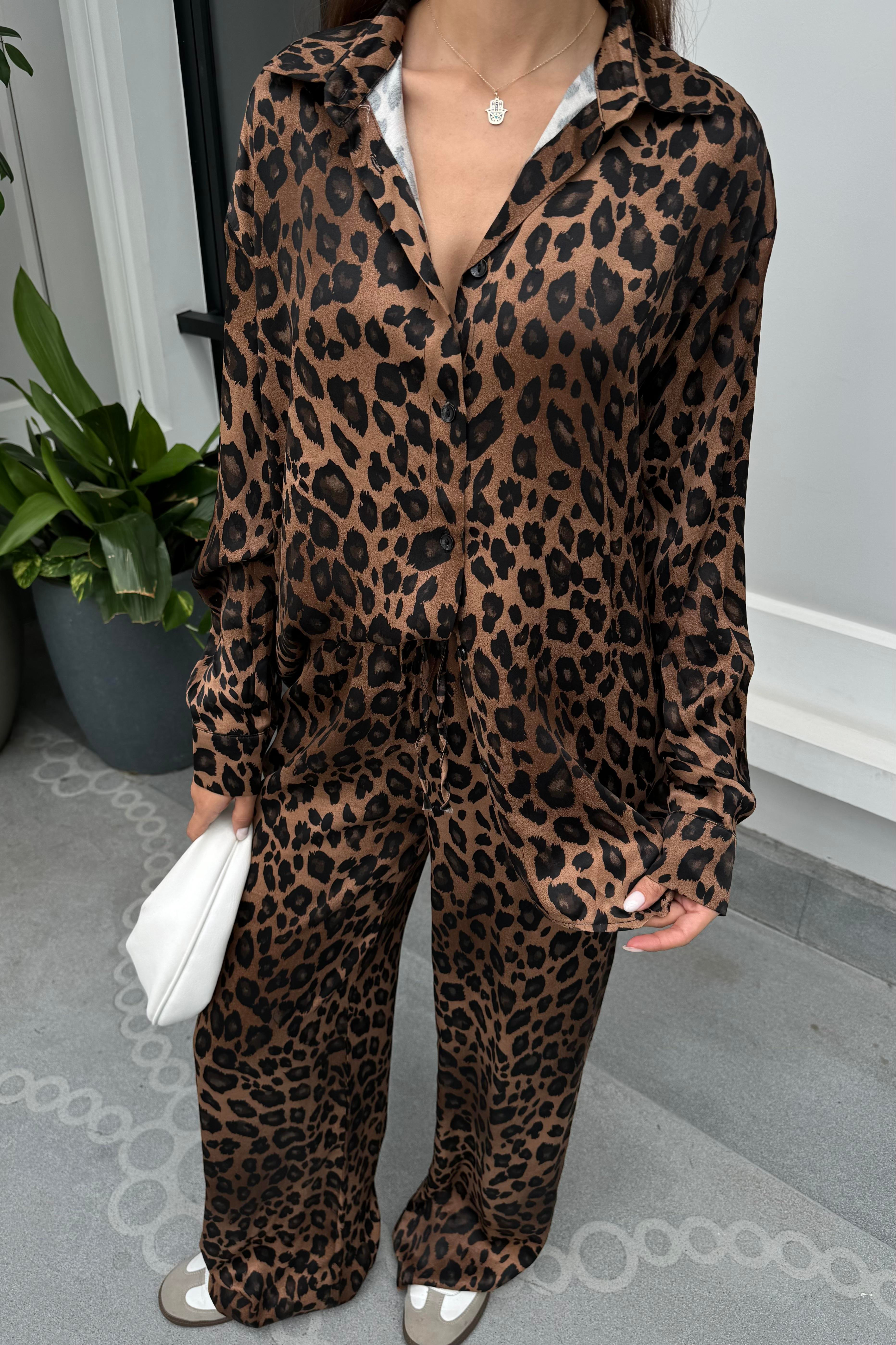 Leopar Pantolon Gömlek Takım - Kadın Takım Modelleri - Nazliye Moda | Kadın Giyim Modası