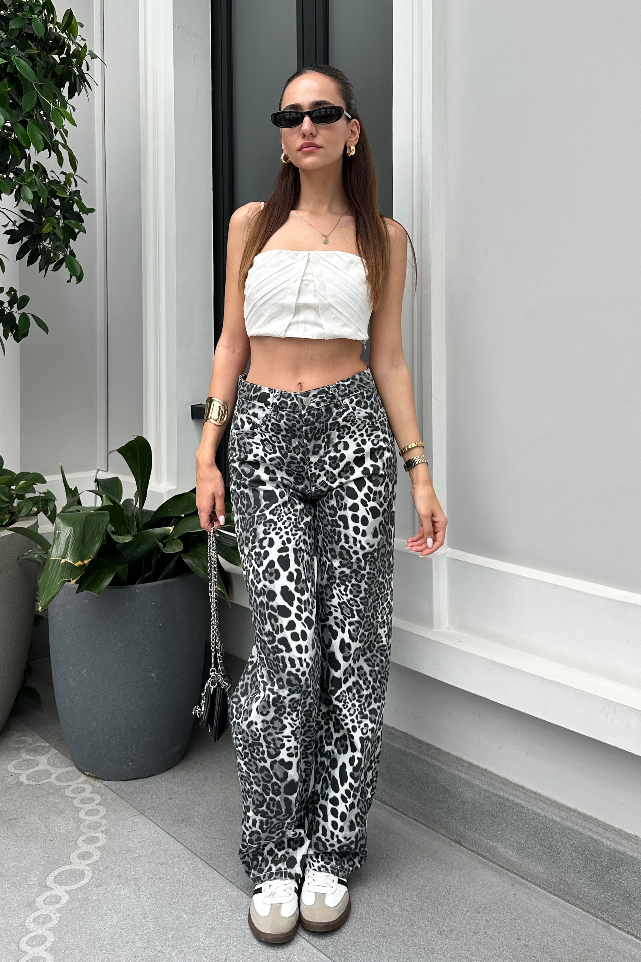 Leopar Straight Jean - Kadın Jean Modelleri - Nazliye Moda - Kadın Giyim Modası