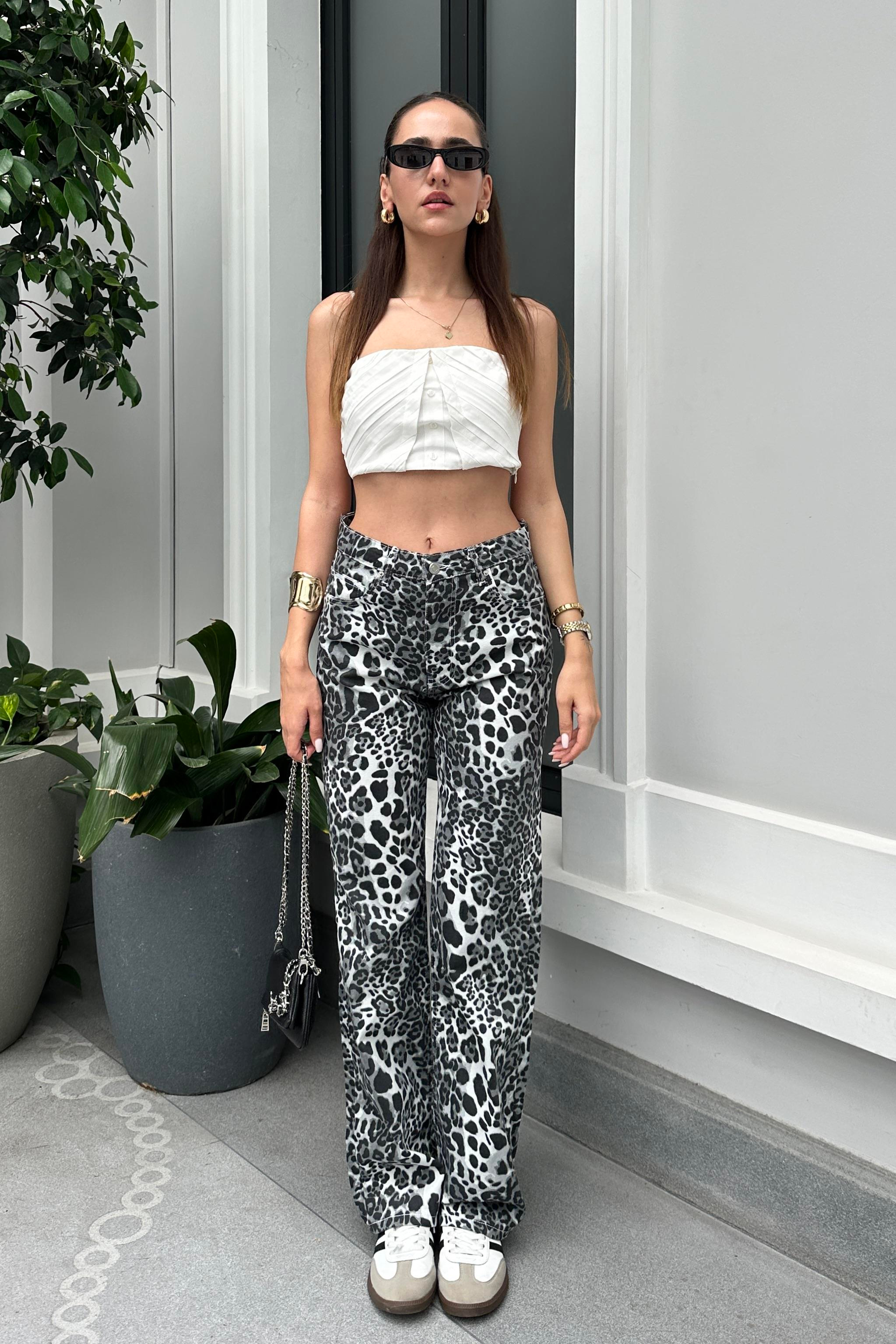 Leopar Straight Jean - Kadın Jean Modelleri - Nazliye Moda - Kadın Giyim Modası
