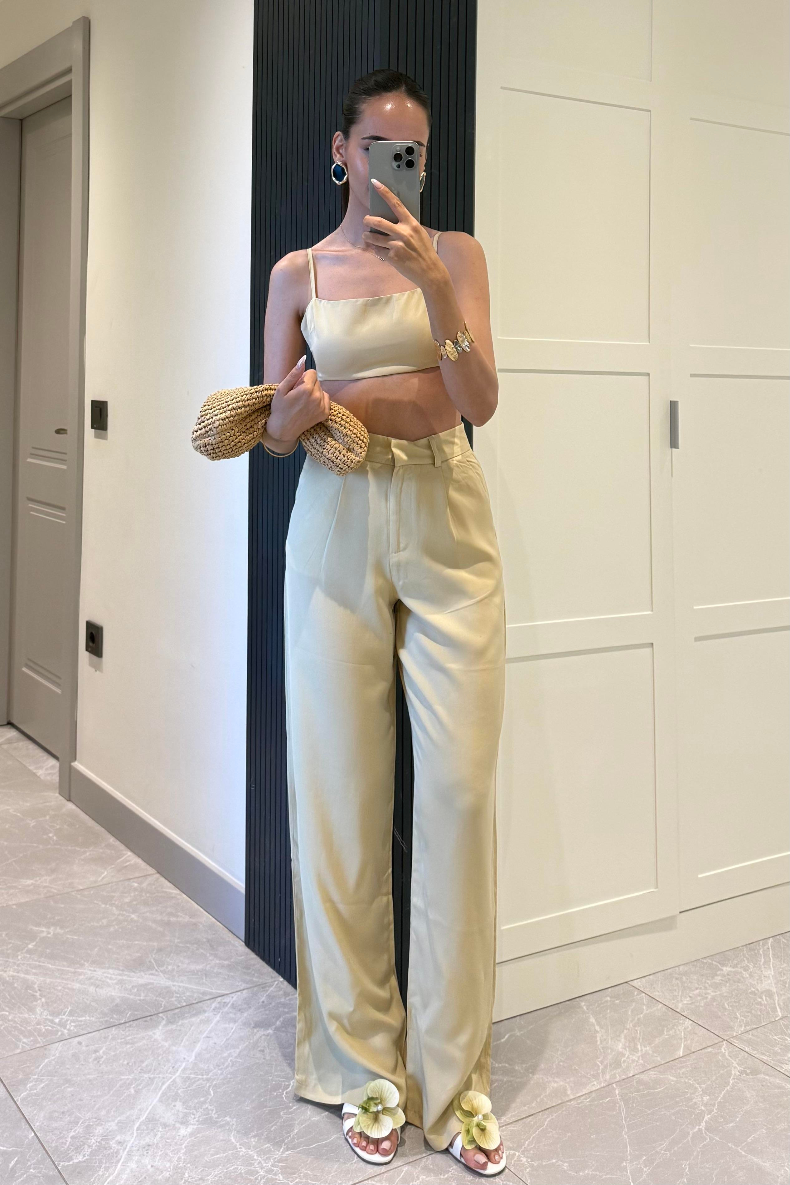 Lime Tensel Pantolon - Kadın Trousers Modelleri - Nazliye Moda | Kadın Giyim Modası