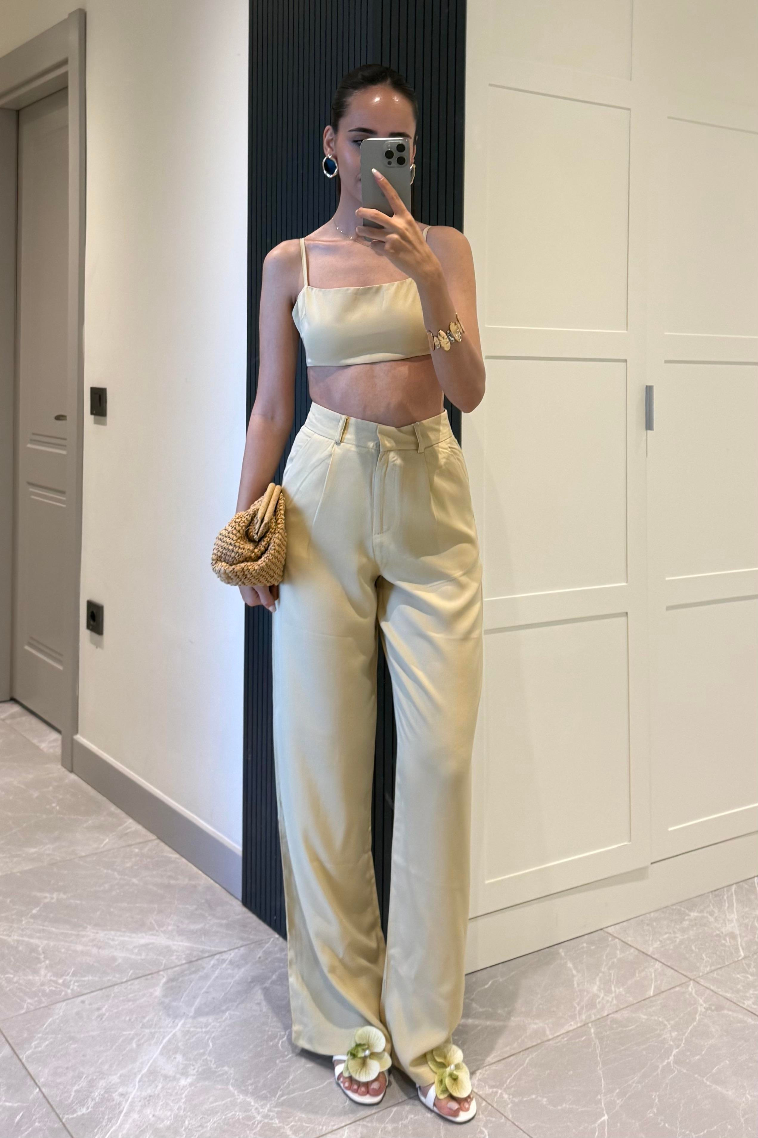 Lime Tensel Pantolon - Kadın Trousers Modelleri - Nazliye Moda | Kadın Giyim Modası