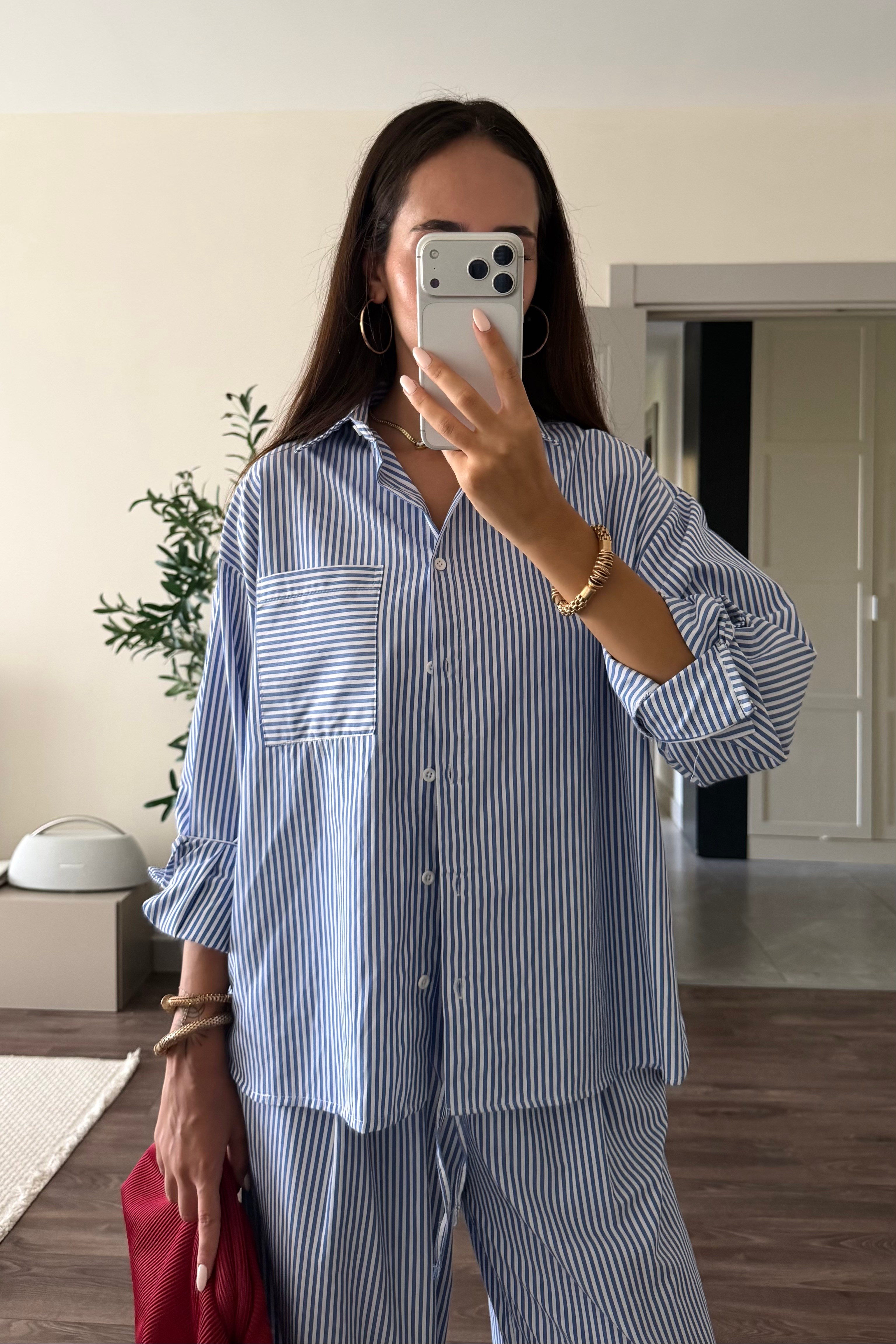 Mavi Beyaz Çizgili Oversize Gömlek - Kadın Shirts Modelleri - Nazliye Moda | Kadın Giyim Modası