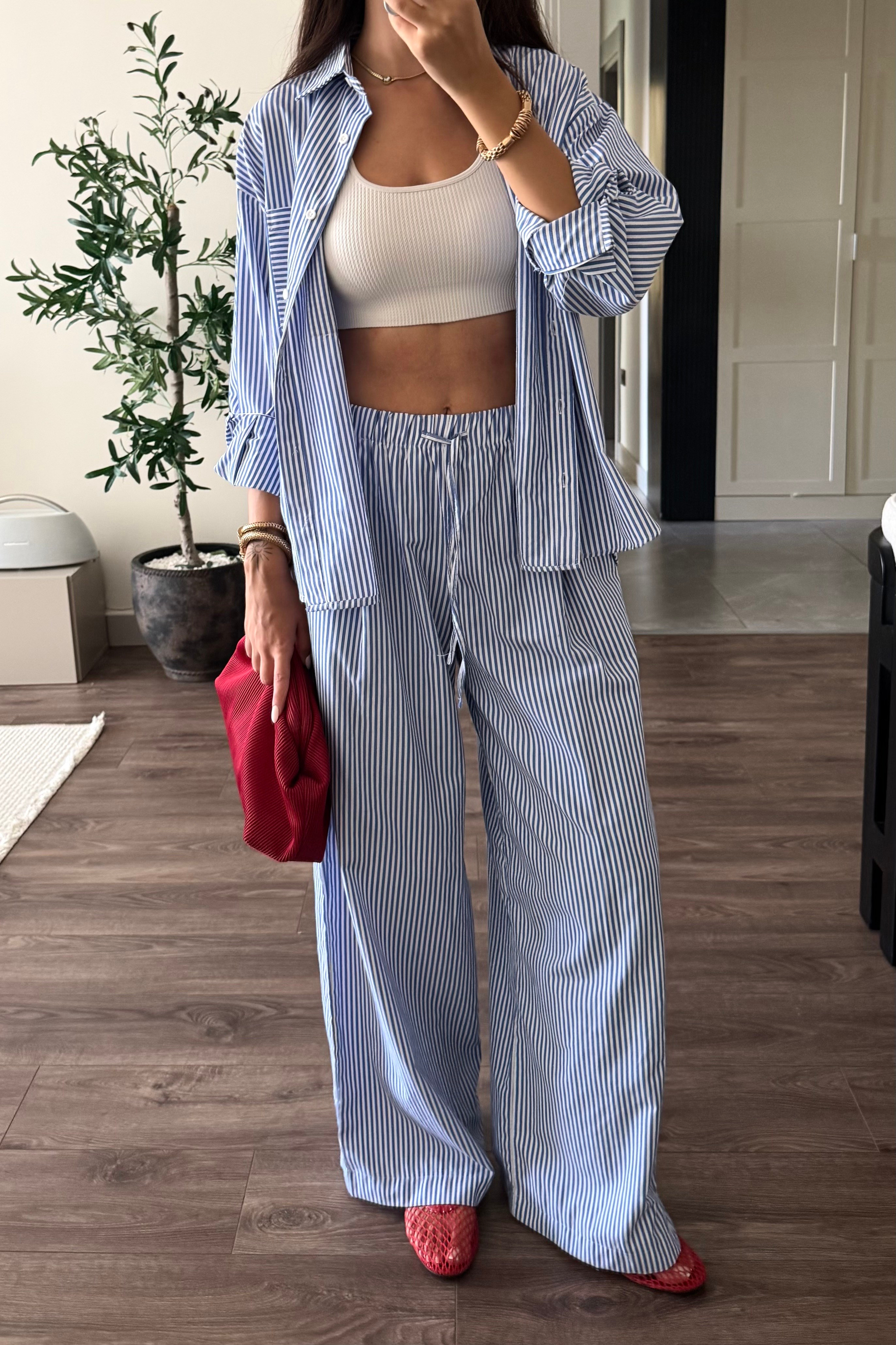 Mavi Beyaz Çizgili Pantolon - Kadın Trousers Modelleri - Nazliye Moda | Kadın Giyim Modası