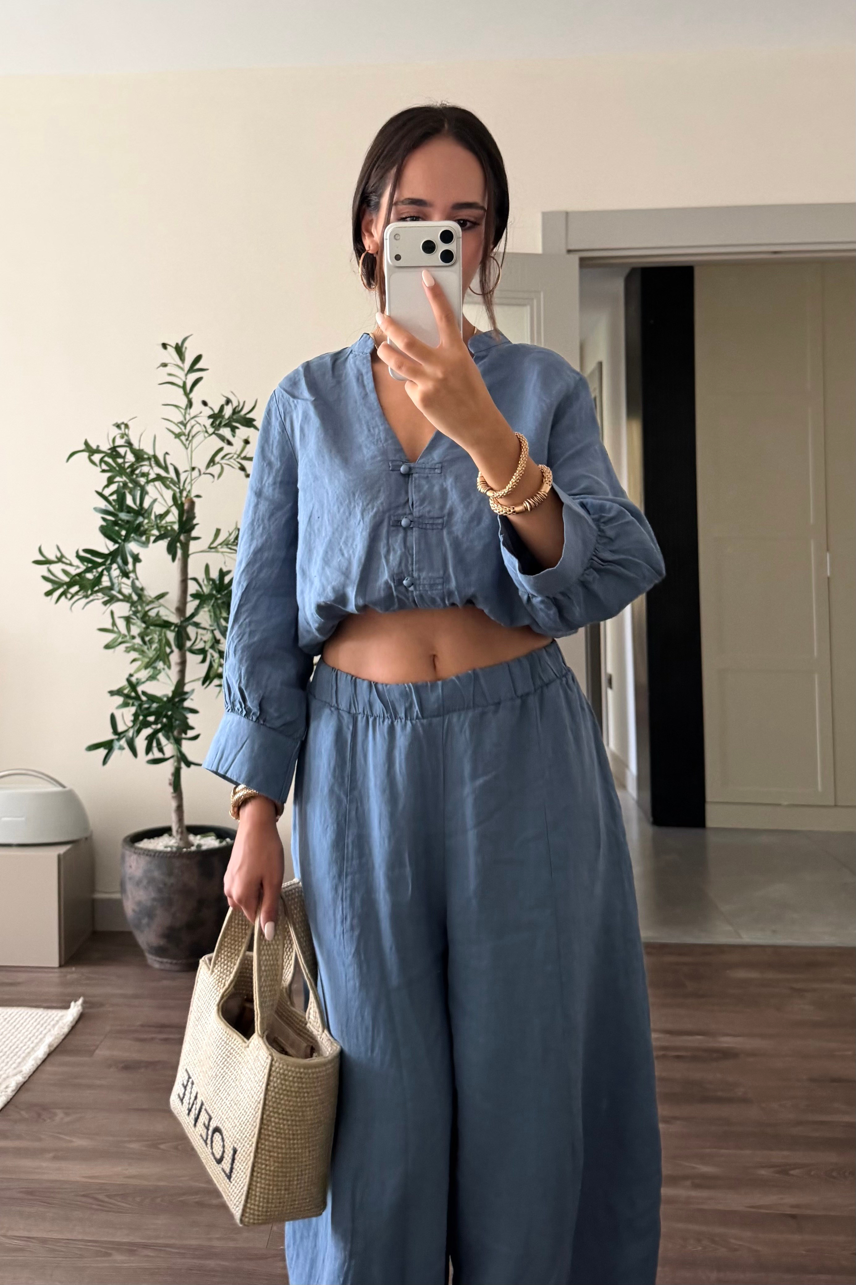 Mavi Bohem Keten Gömlek - Kadın Blouses Modelleri - Nazliye Moda | Kadın Giyim Modası