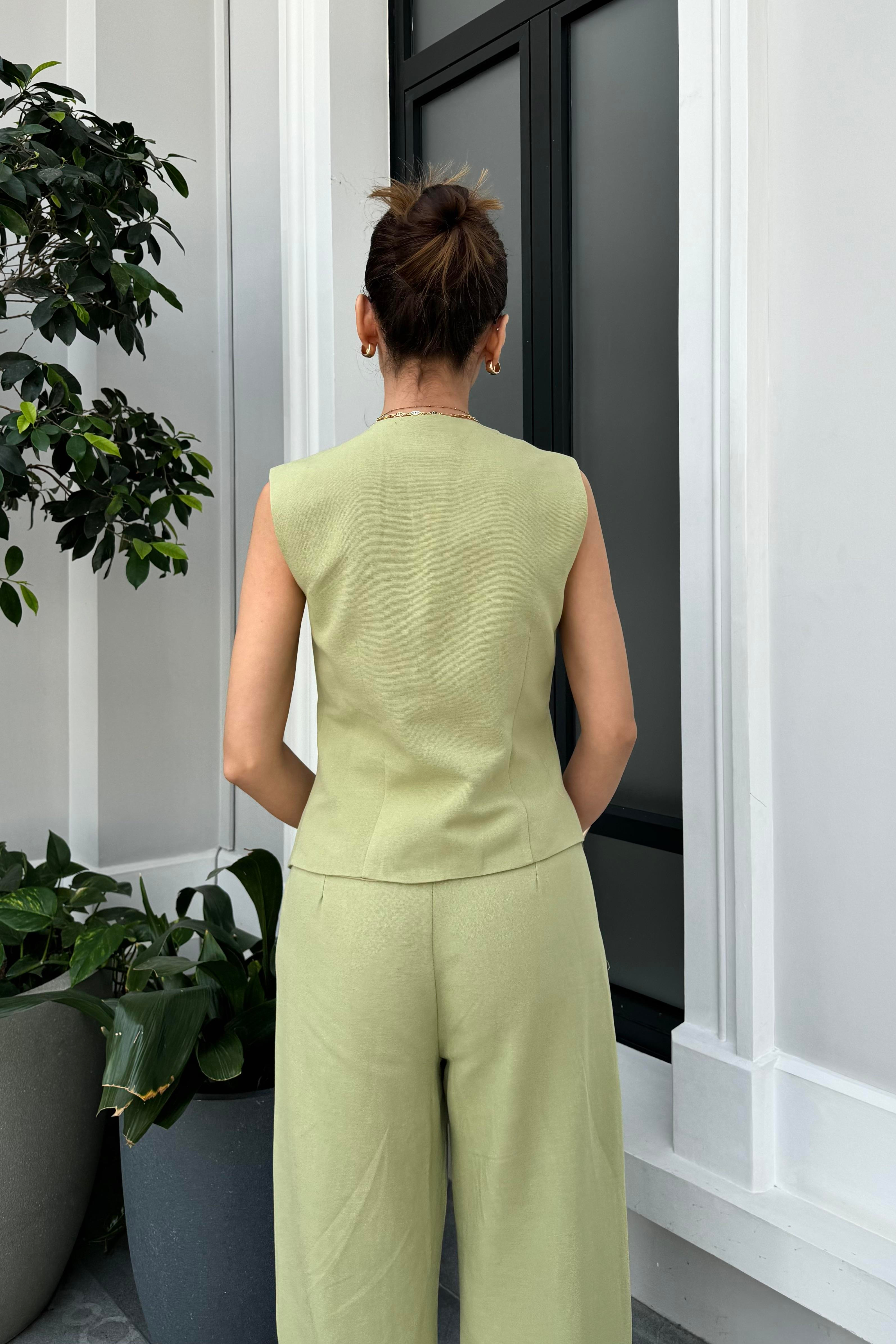 Mint Yeşili Keten Takım - Kadın Outfit Sets Modelleri - Nazliye Moda - Kadın Giyim Modası