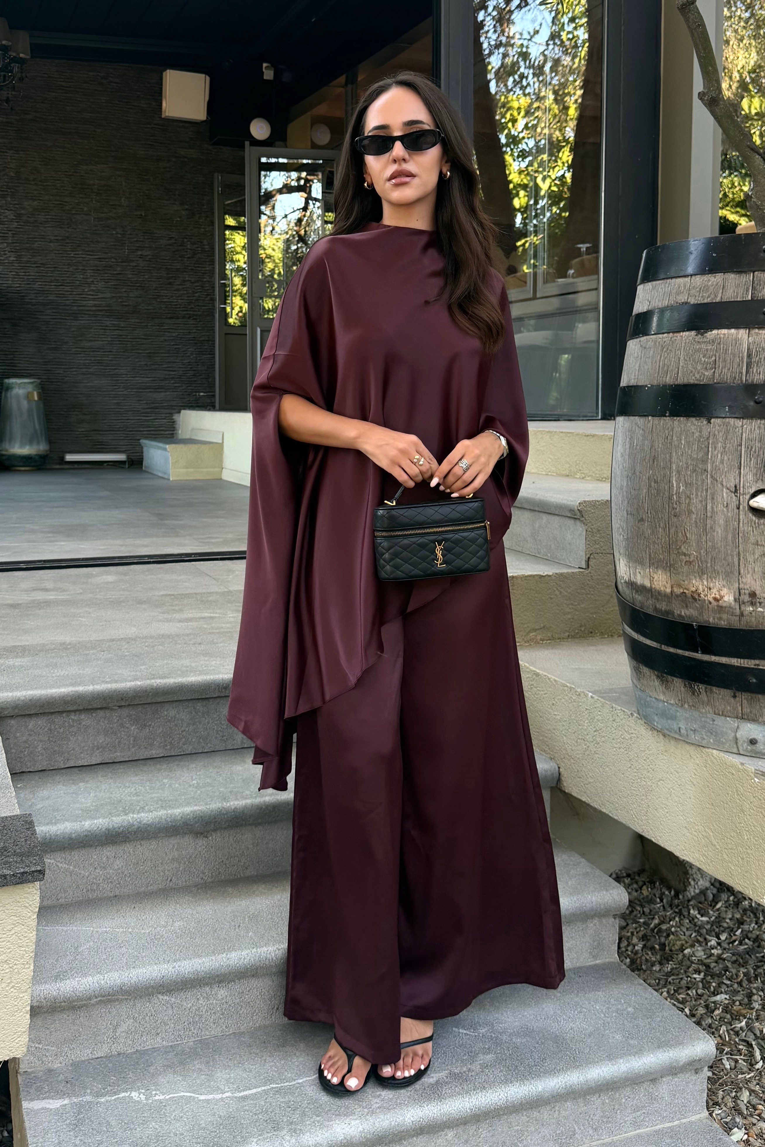 Mürdüm Pelerinli Premium Takım - Kadın Takım Modelleri - Nazliye Moda | Kadın Giyim Modası
