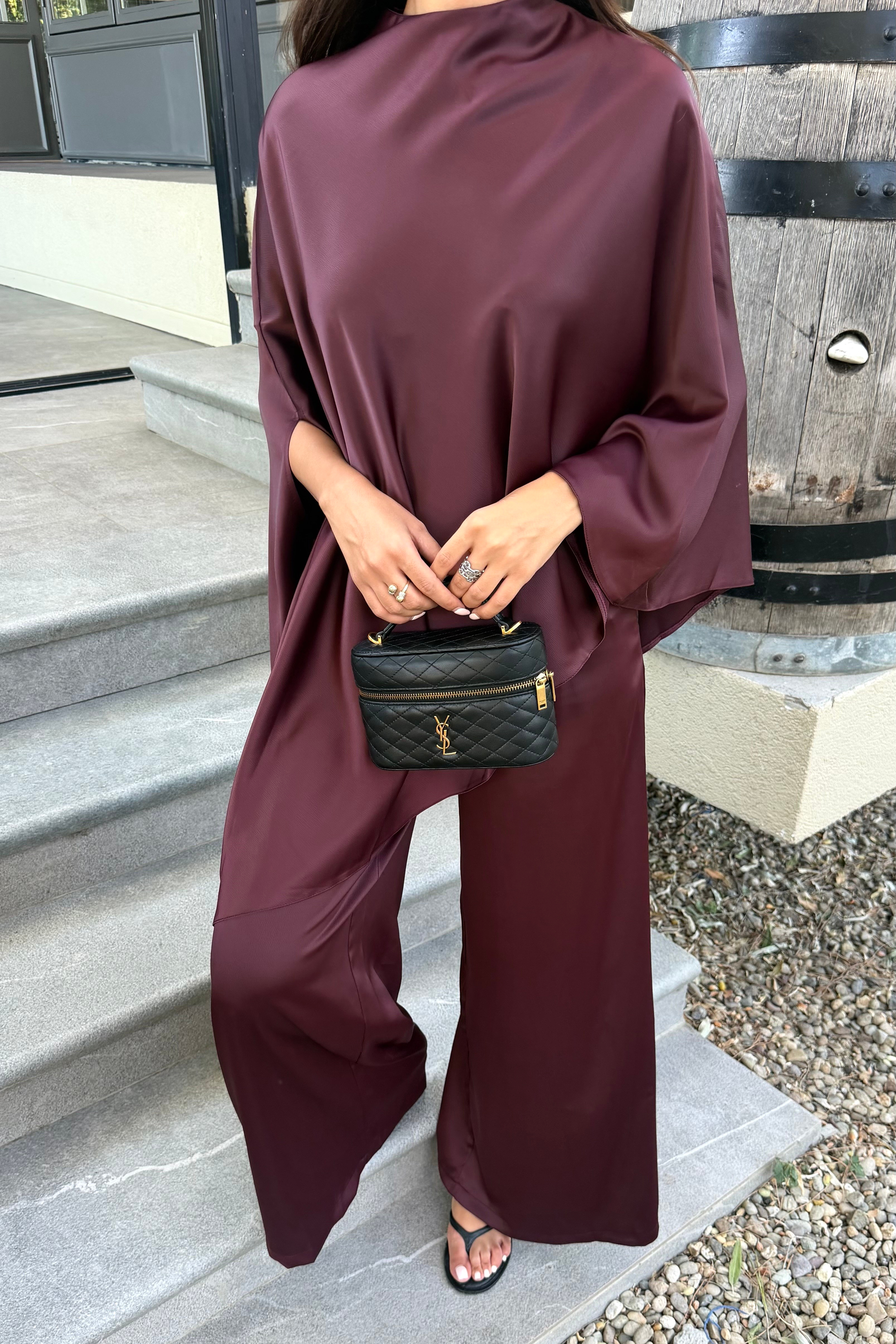 Mürdüm Pelerinli Premium Takım - Kadın Takım Modelleri - Nazliye Moda | Kadın Giyim Modası