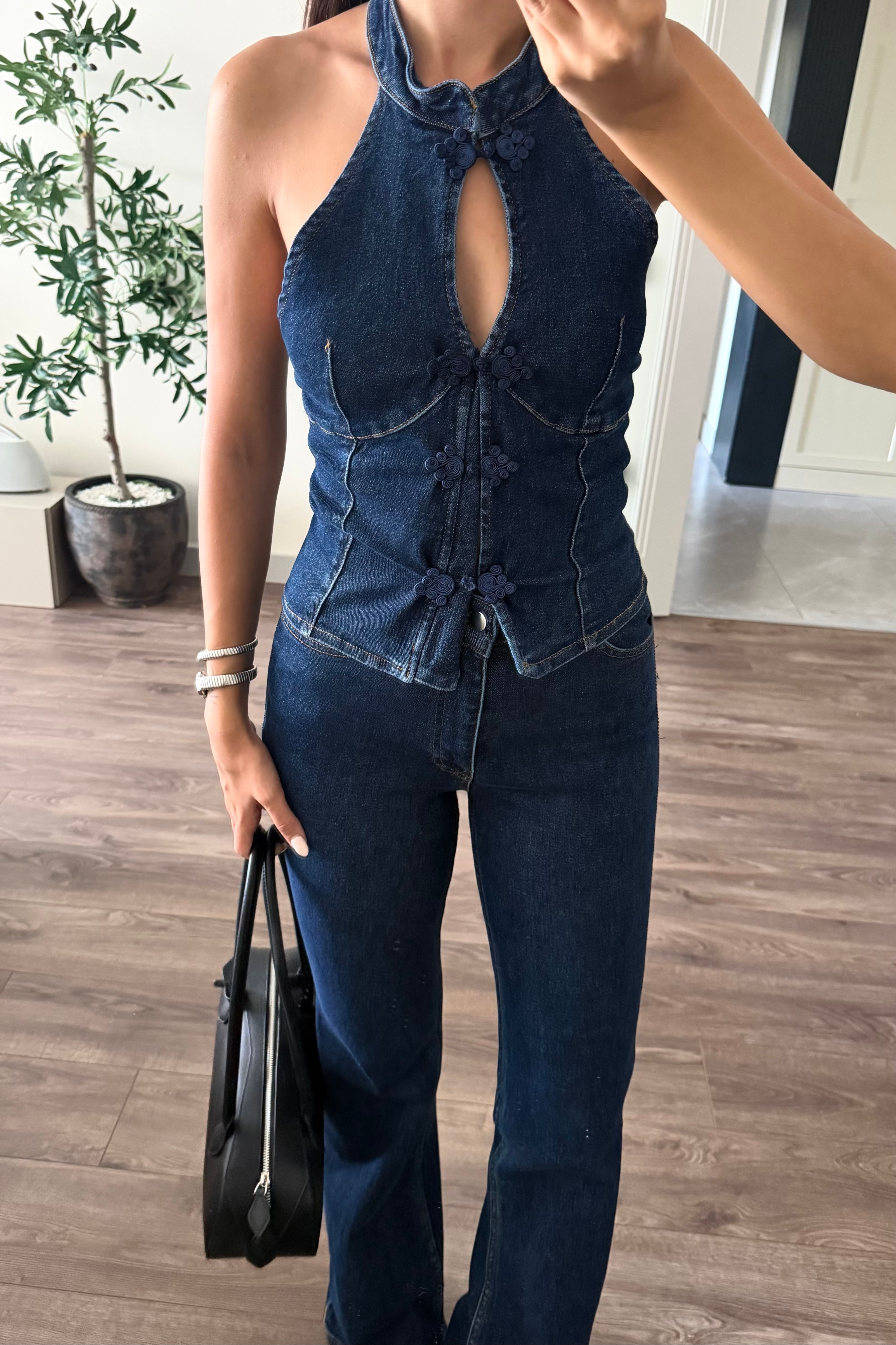 Napolyon Koyu Denim Takım - Kadın Takım Modelleri - Nazliye Moda | Kadın Giyim Modası