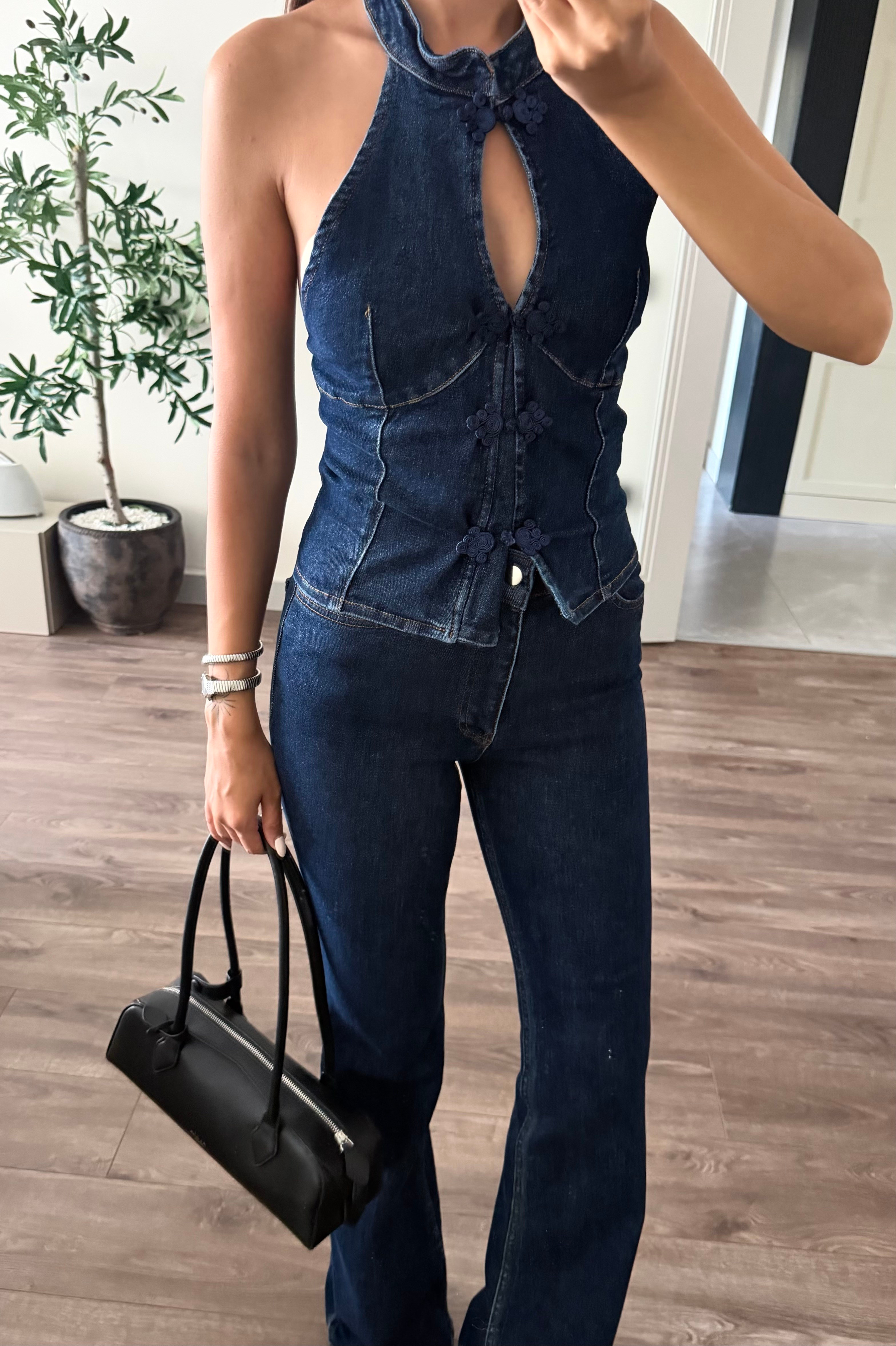 Napolyon Koyu Denim Takım - Kadın Takım Modelleri - Nazliye Moda | Kadın Giyim Modası