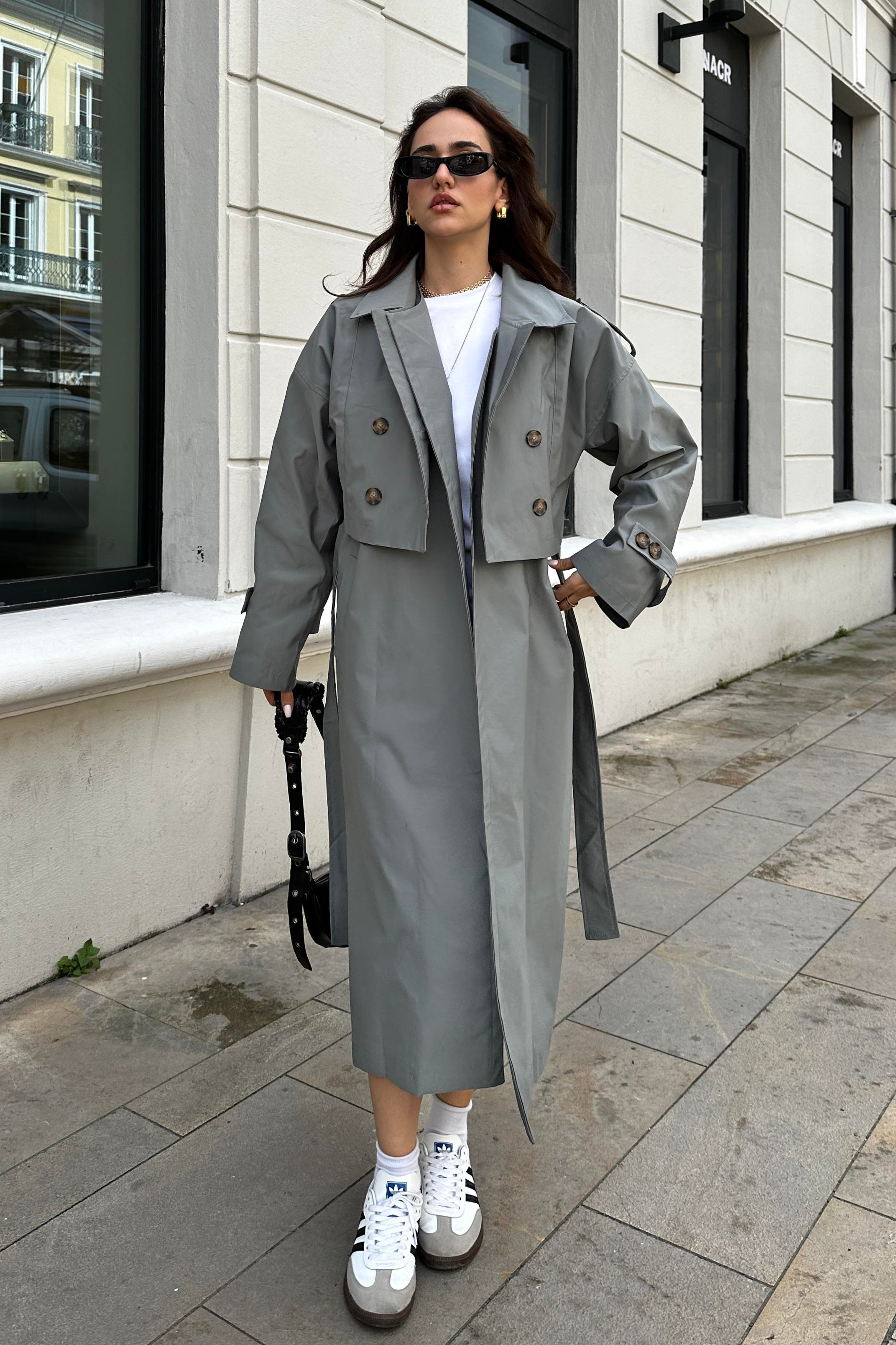 Nazliye Füme Tasarım Trençkot - Kadın Trench Coats Modelleri - Nazliye Moda - Kadın Giyim Modası
