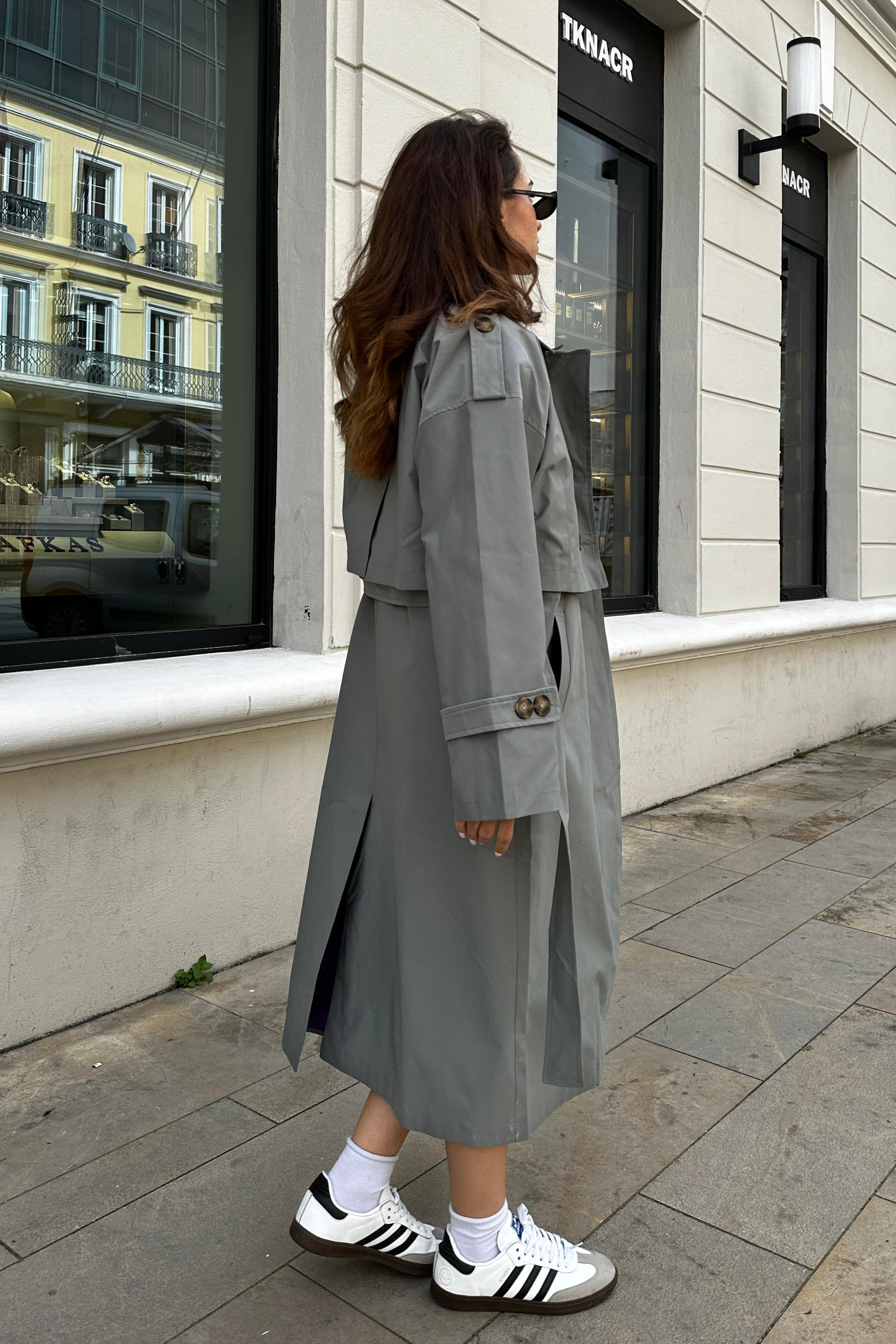 Nazliye Füme Tasarım Trençkot - Kadın Trench Coats Modelleri - Nazliye Moda - Kadın Giyim Modası