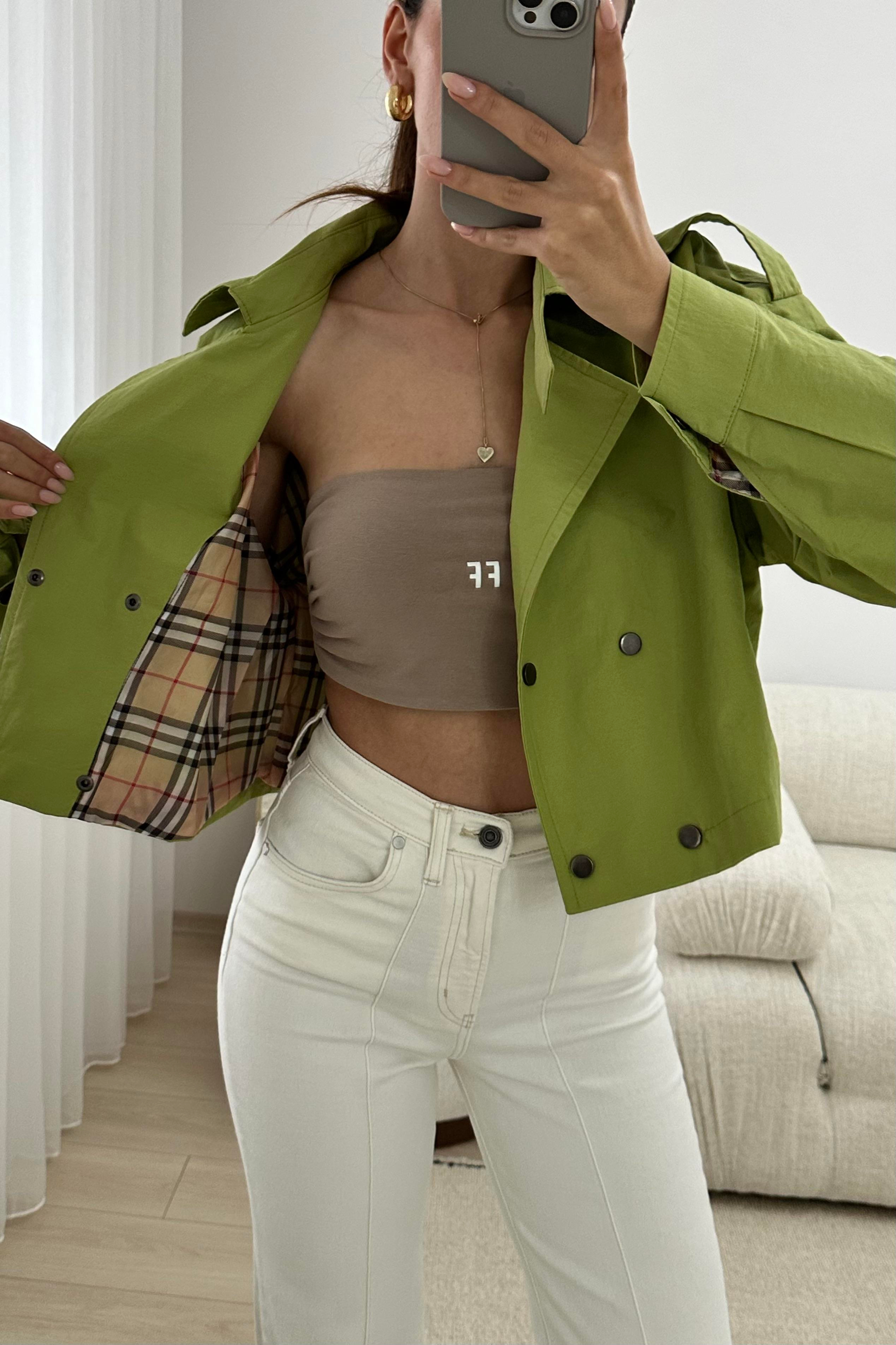 Nazliye Pistachio Green Design Trech Coats - Kadın Trench Coats Modelleri - Nazliye Moda | Kadın Giyim Modası