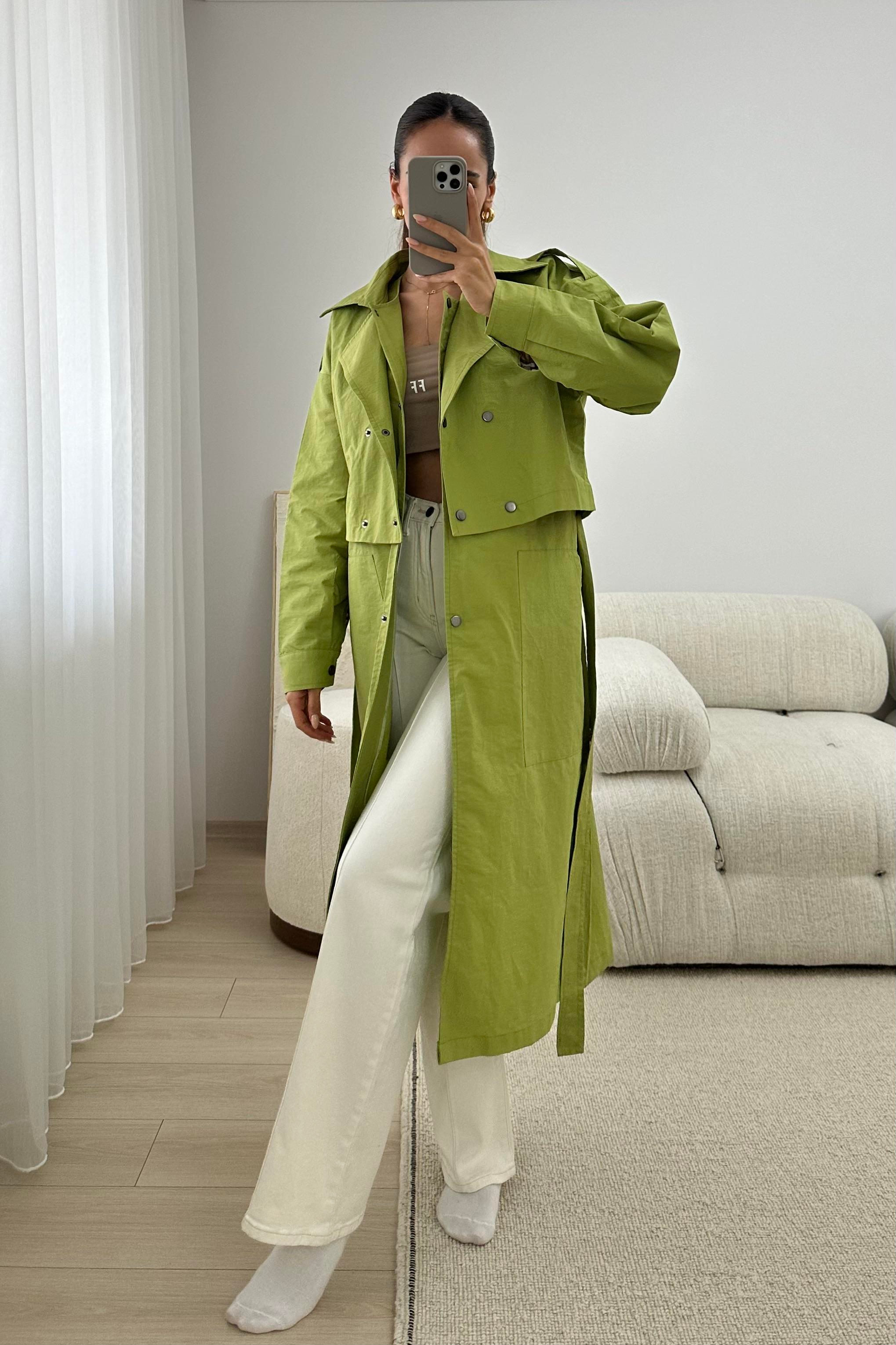 Nazliye Pistachio Green Design Trech Coats - Kadın Trench Coats Modelleri - Nazliye Moda | Kadın Giyim Modası