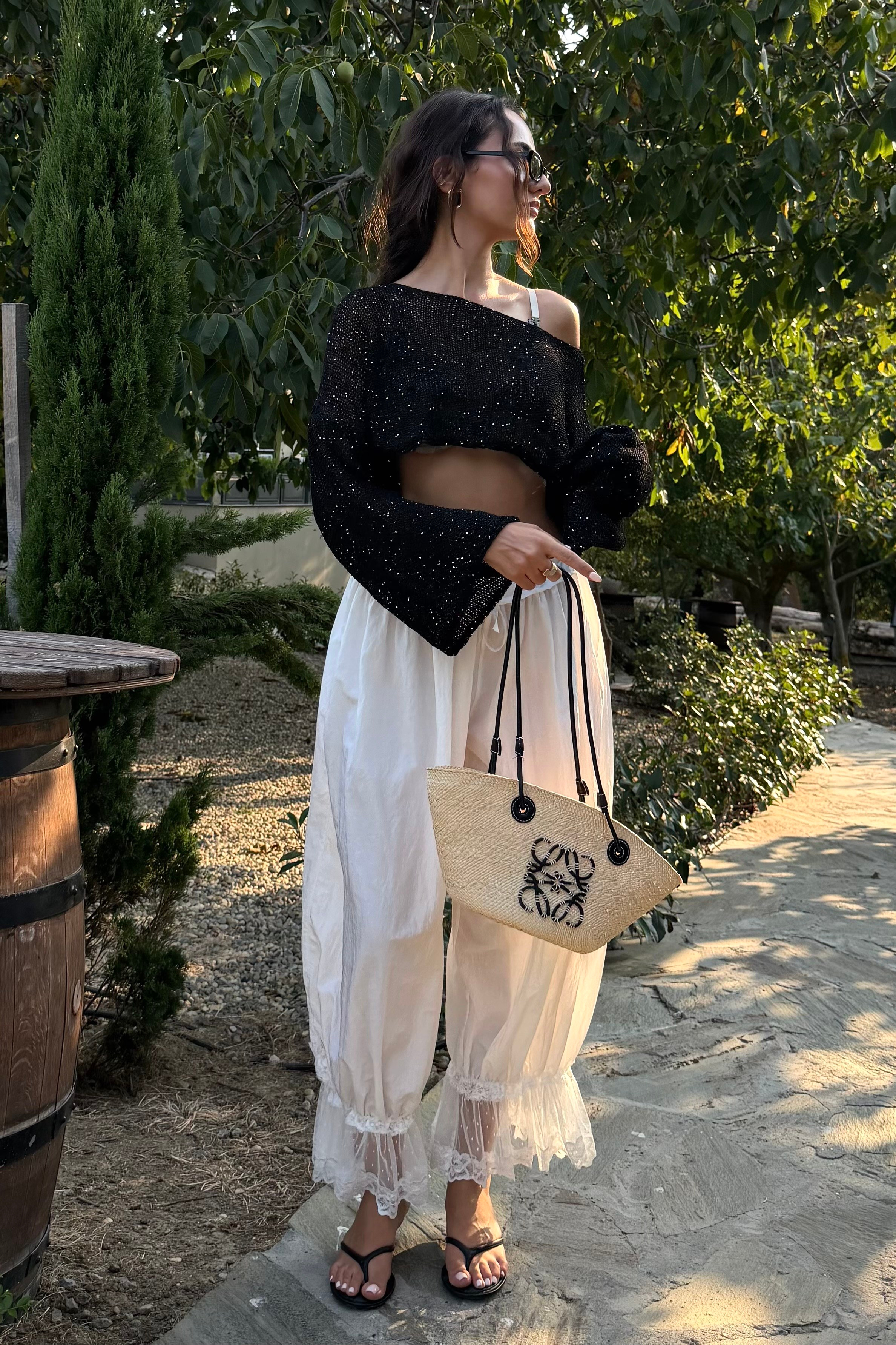 Paçası Dantelli Balon Pantolon - Kadın Pantolon Modelleri - Nazliye Moda | Kadın Giyim Modası