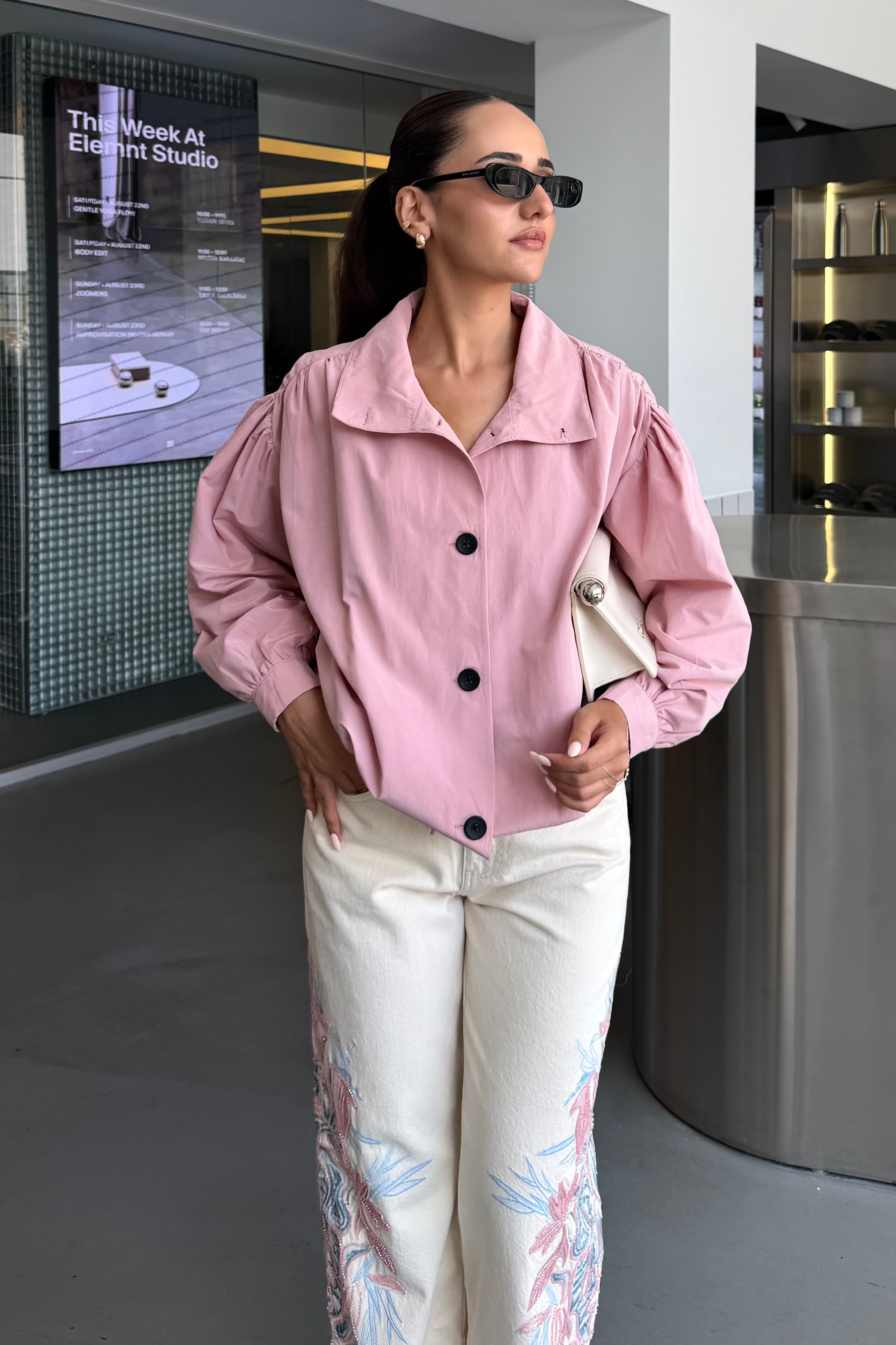 Pembe Dik Yaka Bomber Ceket - Kadın Ceket Modelleri - Nazliye Moda | Kadın Giyim Modası