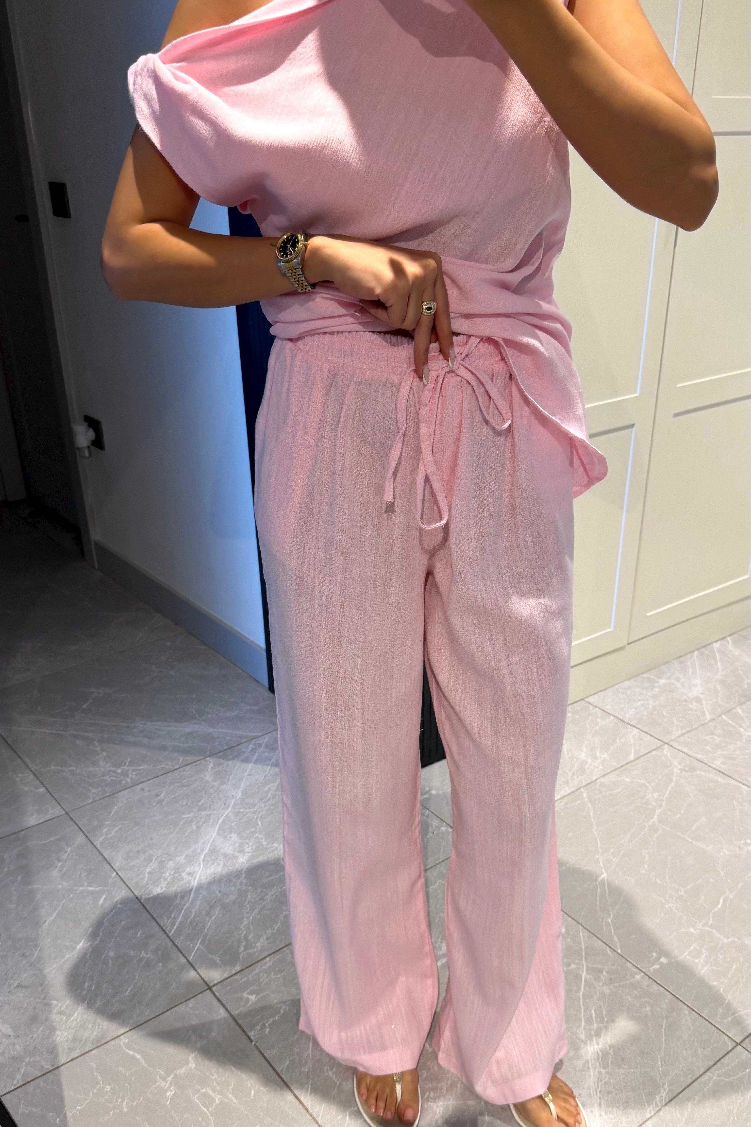Pembe Premium Keten Takım - Kadın Takım Modelleri - Nazliye Moda | Kadın Giyim Modası