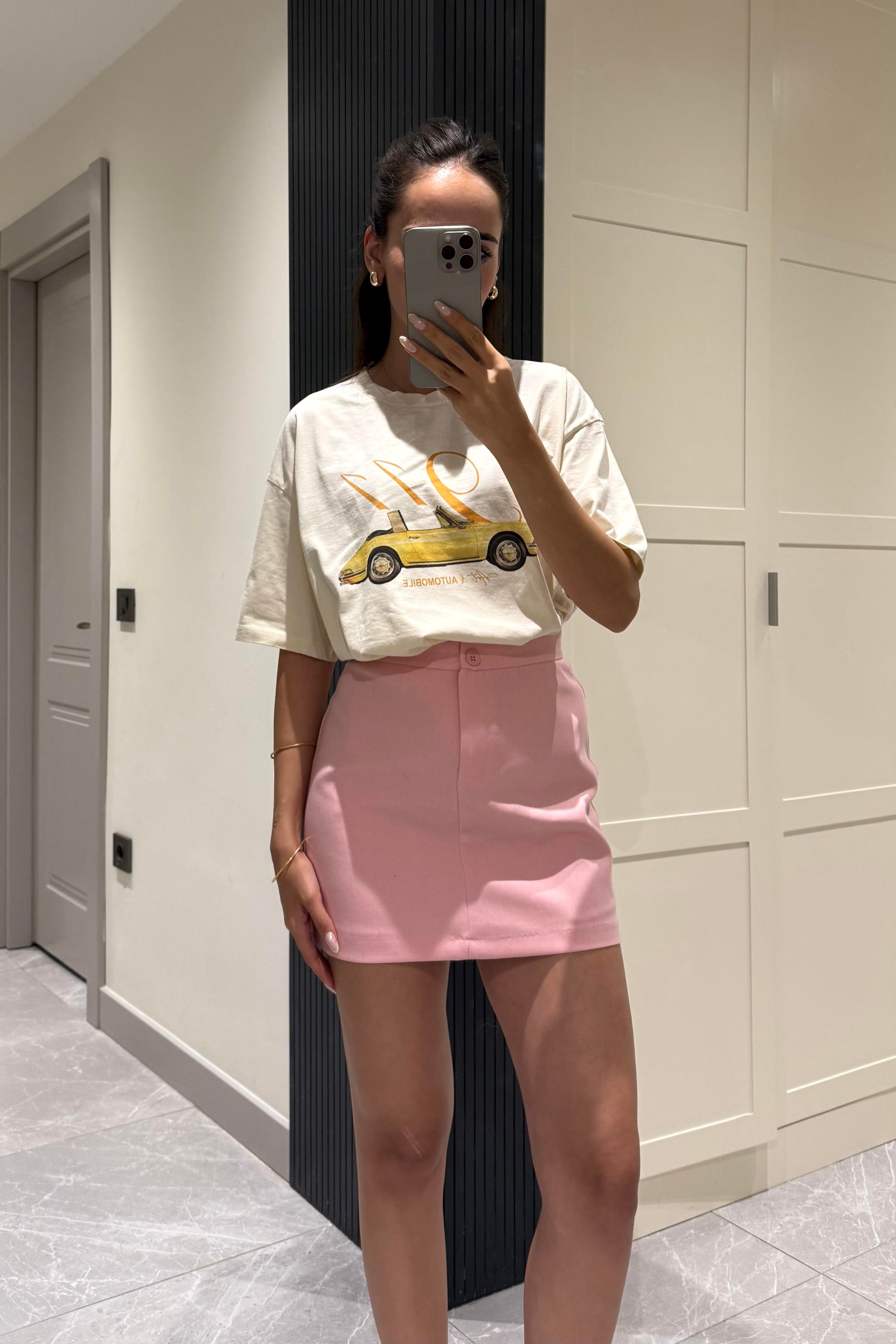 Pembe Şort Astarlı Mini Etek - Kadın Etek Modelleri - Nazliye Moda | Kadın Giyim Modası