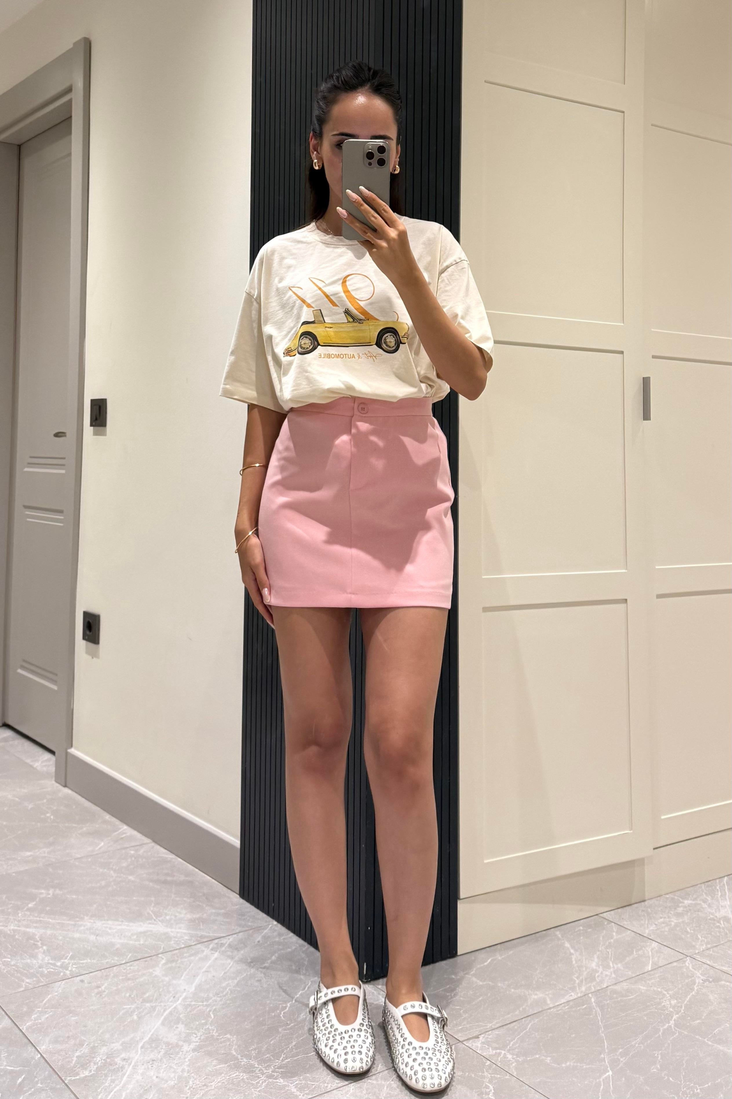 Pembe Şort Astarlı Mini Etek - Kadın Etek Modelleri - Nazliye Moda | Kadın Giyim Modası