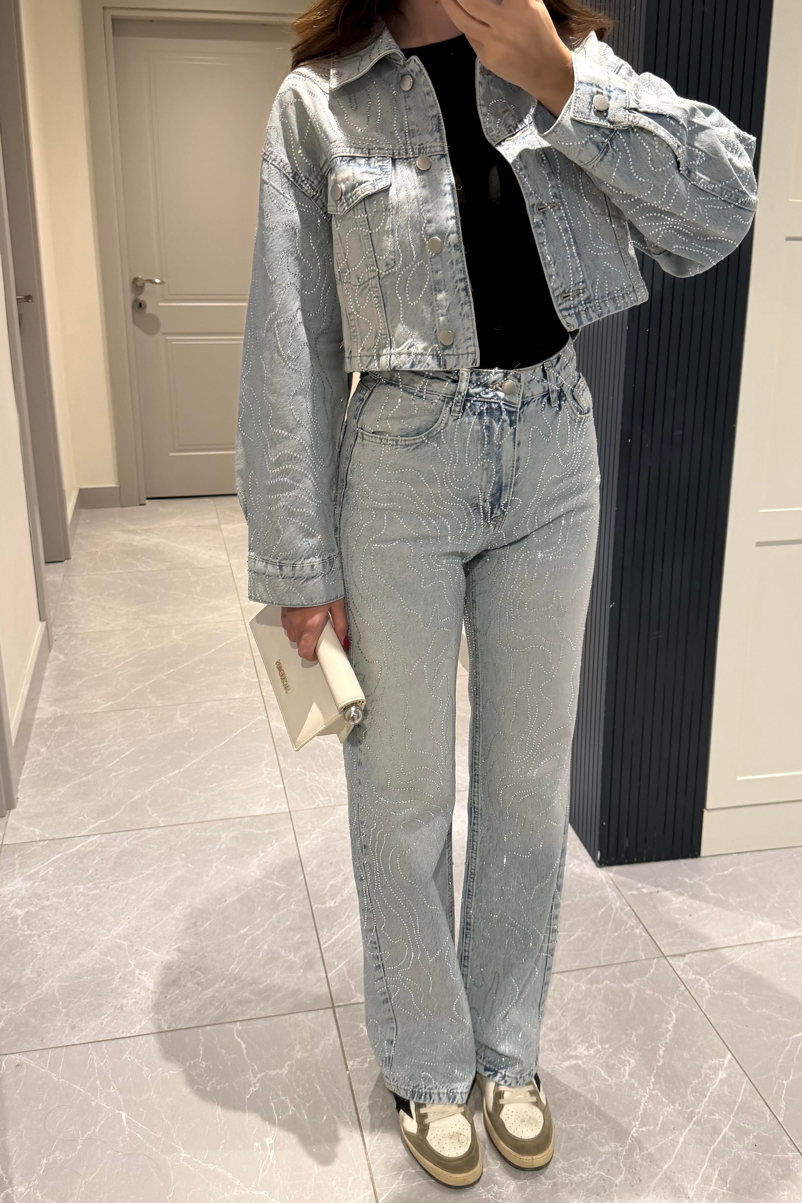 Premium Ön Arka Desenli Taşlı Takım - Kadın Takım Modelleri - Nazliye Moda | Kadın Giyim Modası