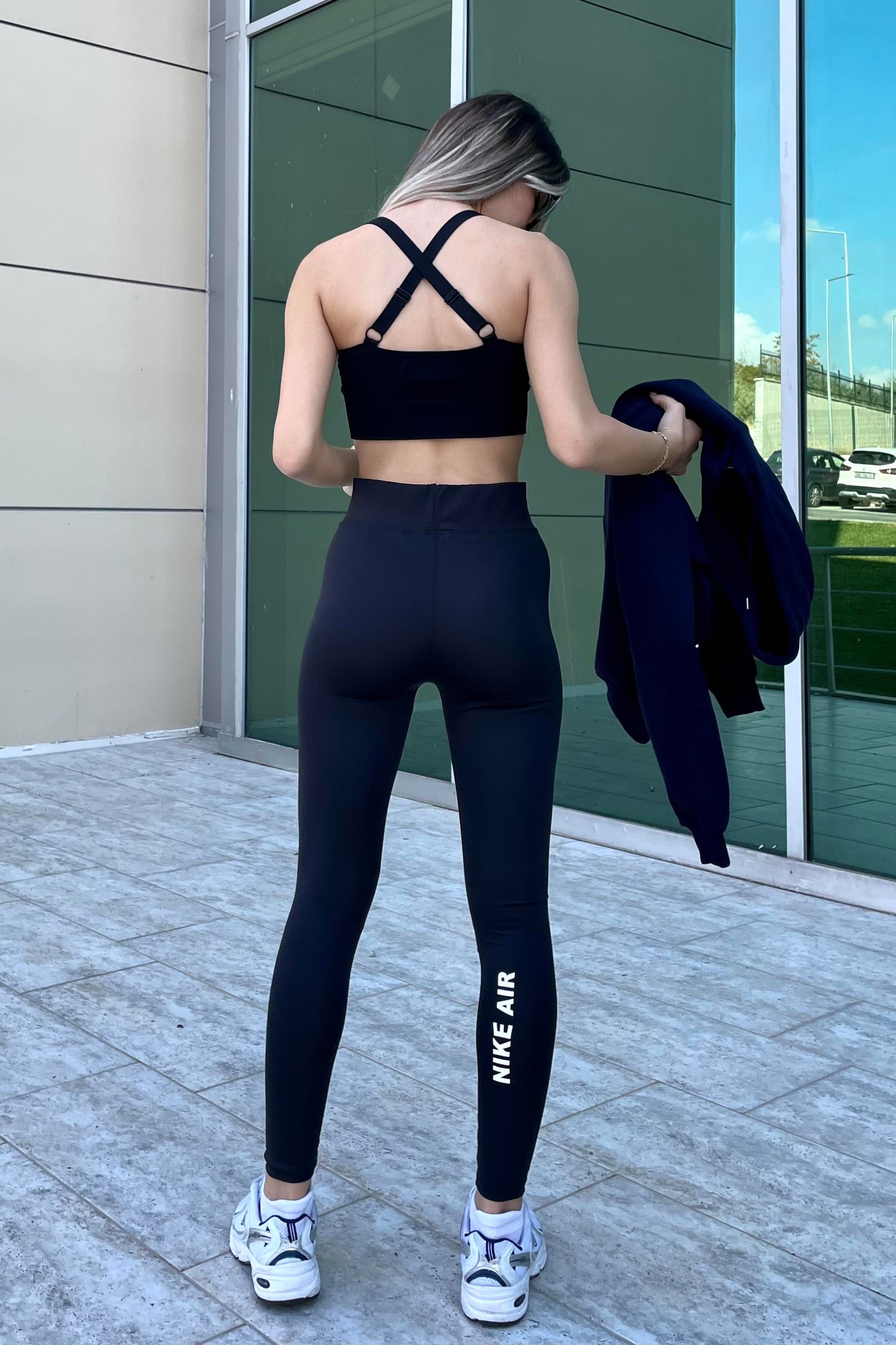 Siyah Air Sporcu Tayt - Kadın Tayt  Modelleri - Nazliye Moda - Kadın Giyim Modası