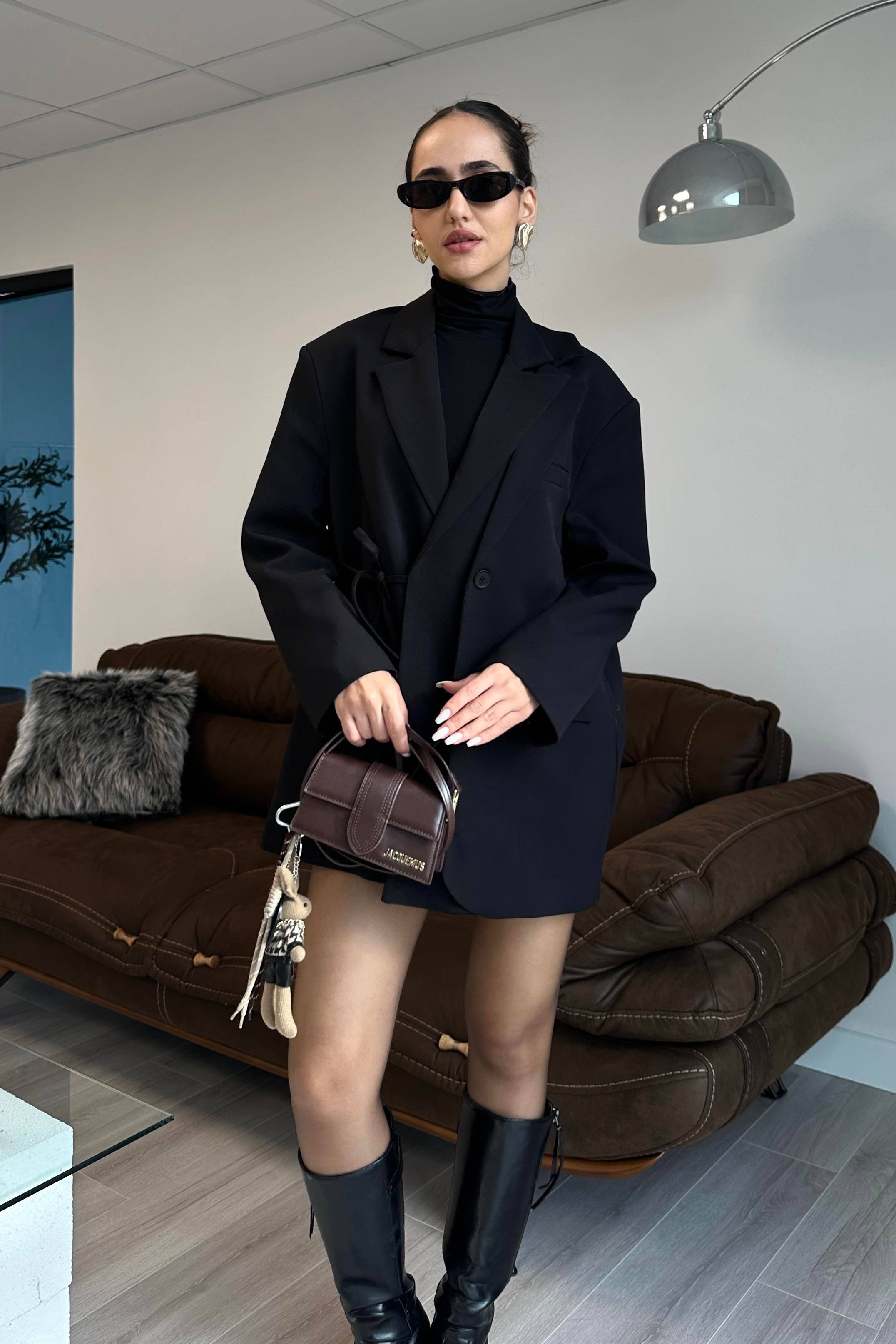 Siyah Bağlama Detay Blazer Ceket - Kadın Blazer Jackets Modelleri - Nazliye Moda | Kadın Giyim Modası