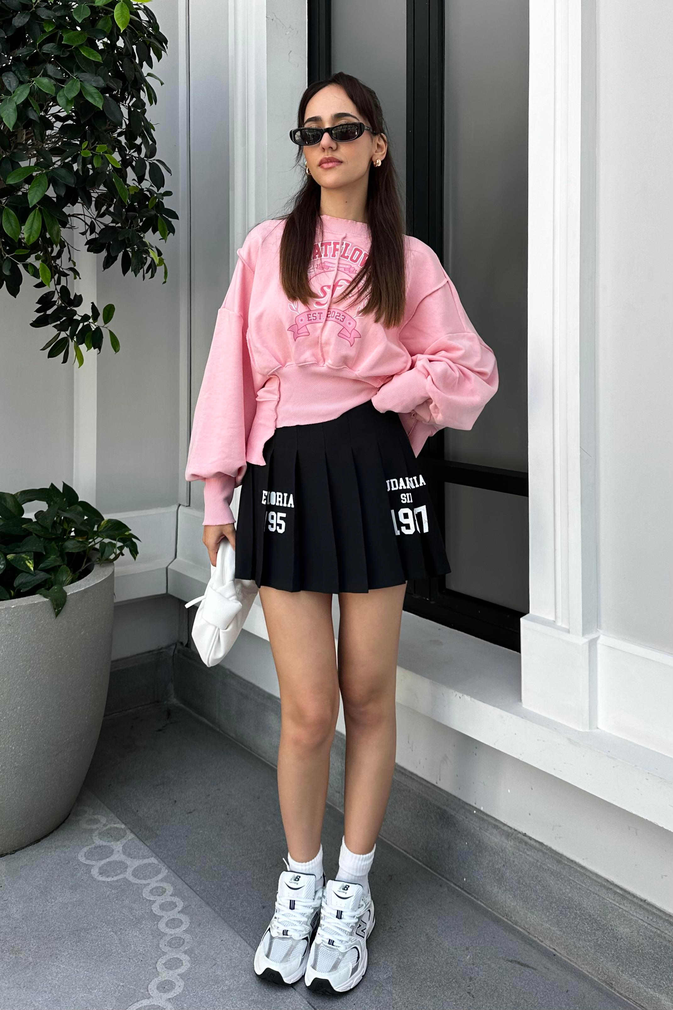 Siyah Baskılı Mini Etek - Kadın Skirts Modelleri - Nazliye Moda - Kadın Giyim Modası