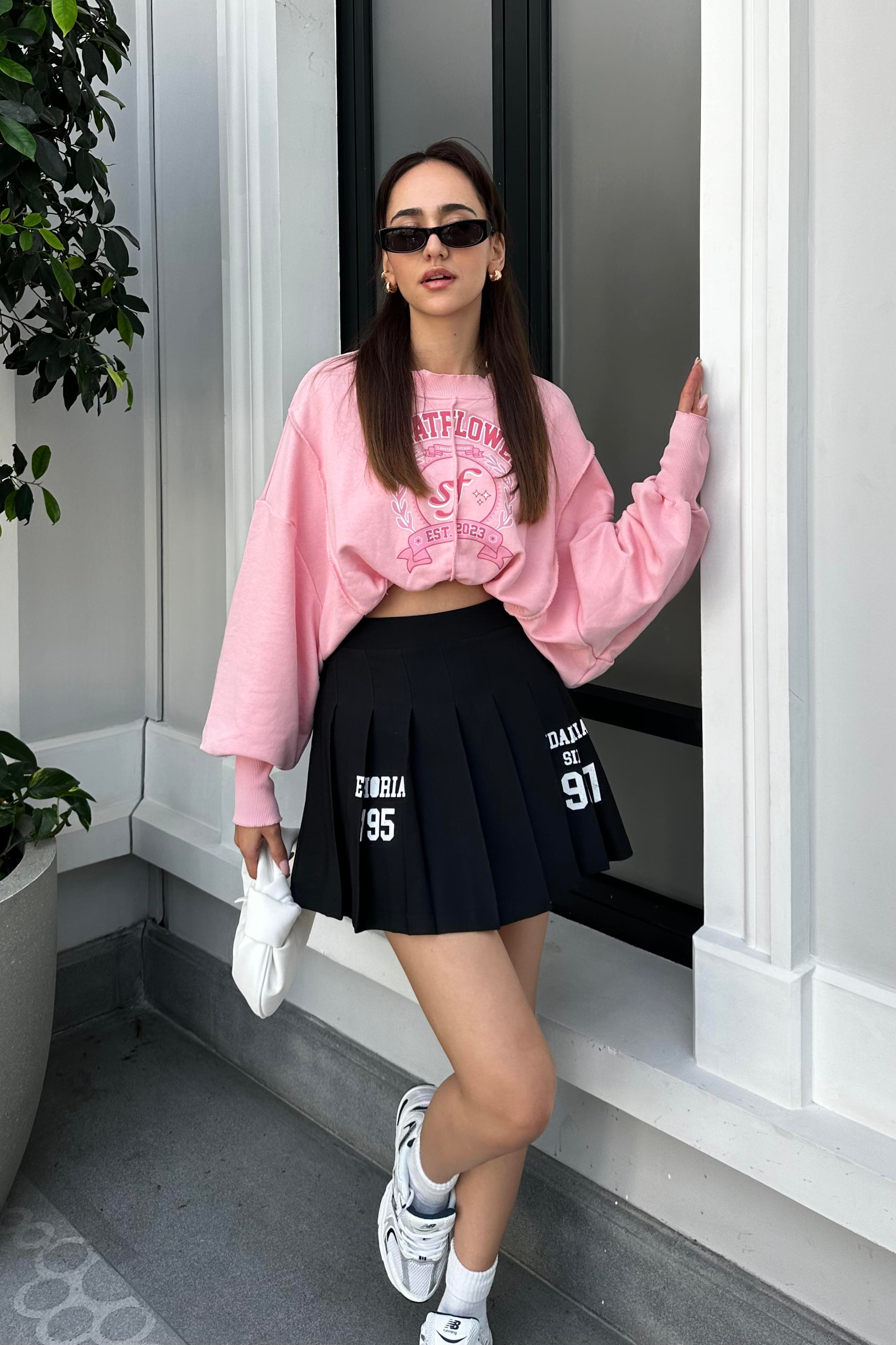 Siyah Baskılı Mini Etek - Kadın Skirts Modelleri - Nazliye Moda - Kadın Giyim Modası