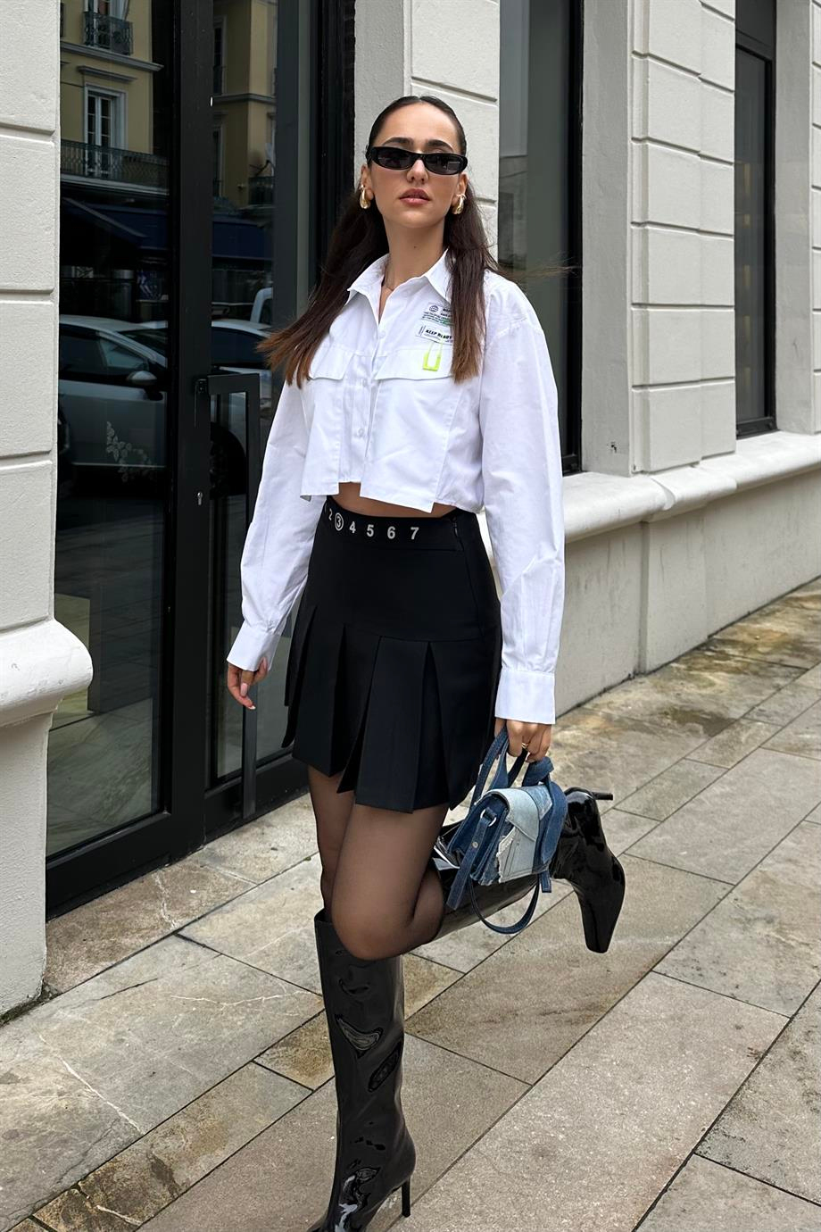 Siyah Bel Baskılı Şort Etek - Kadın Skirts Modelleri - Nazliye Moda - Kadın Giyim Modası