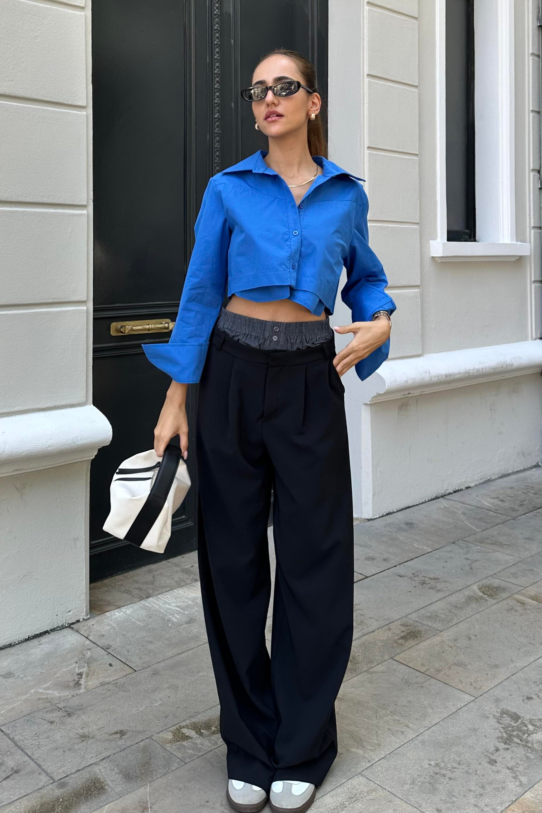 Black Boxer Waist Palazzo Trouser - Kadın Trousers Modelleri - Nazliye Moda - Kadın Giyim Modası