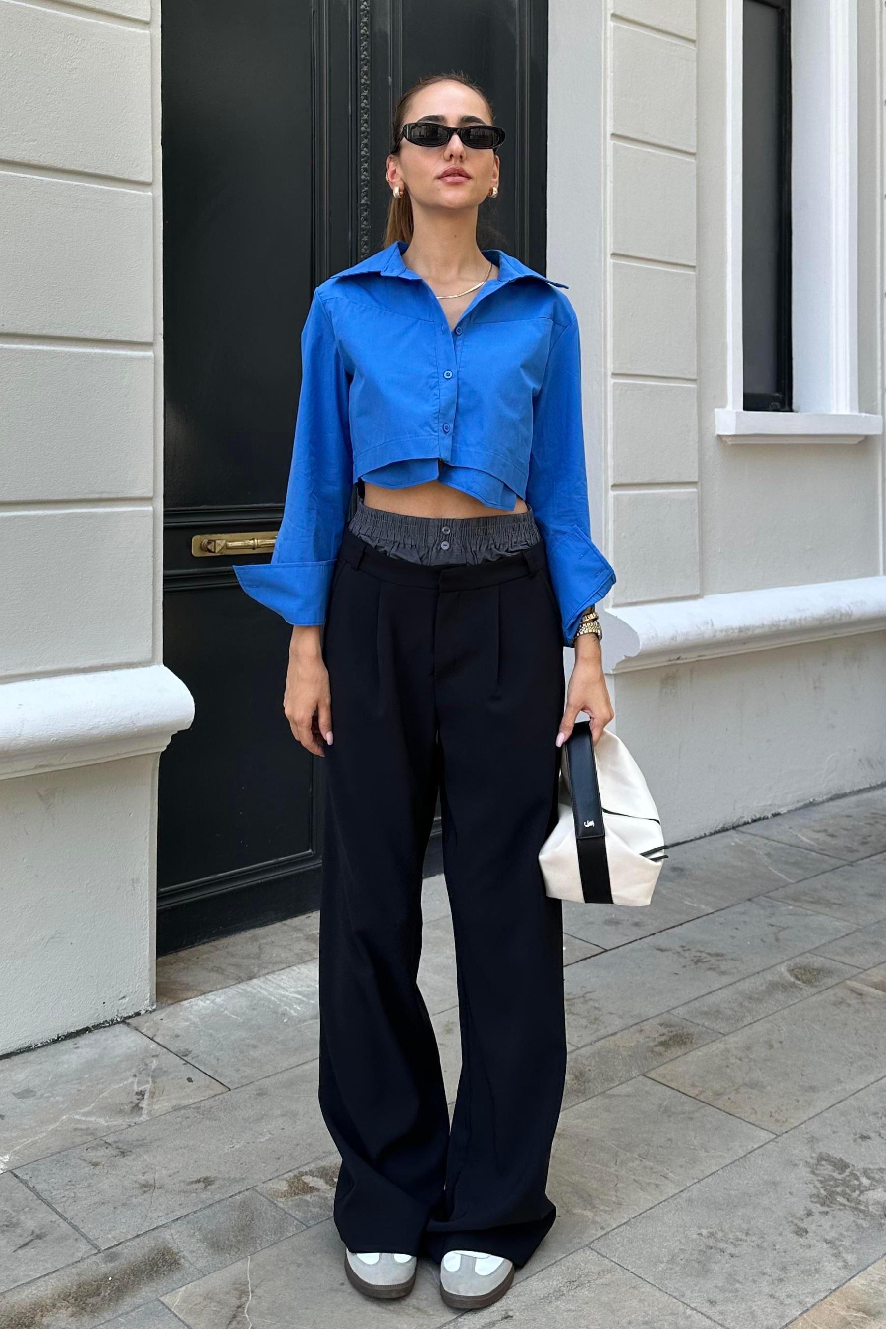 Black Boxer Waist Palazzo Trouser - Kadın Trousers Modelleri - Nazliye Moda - Kadın Giyim Modası
