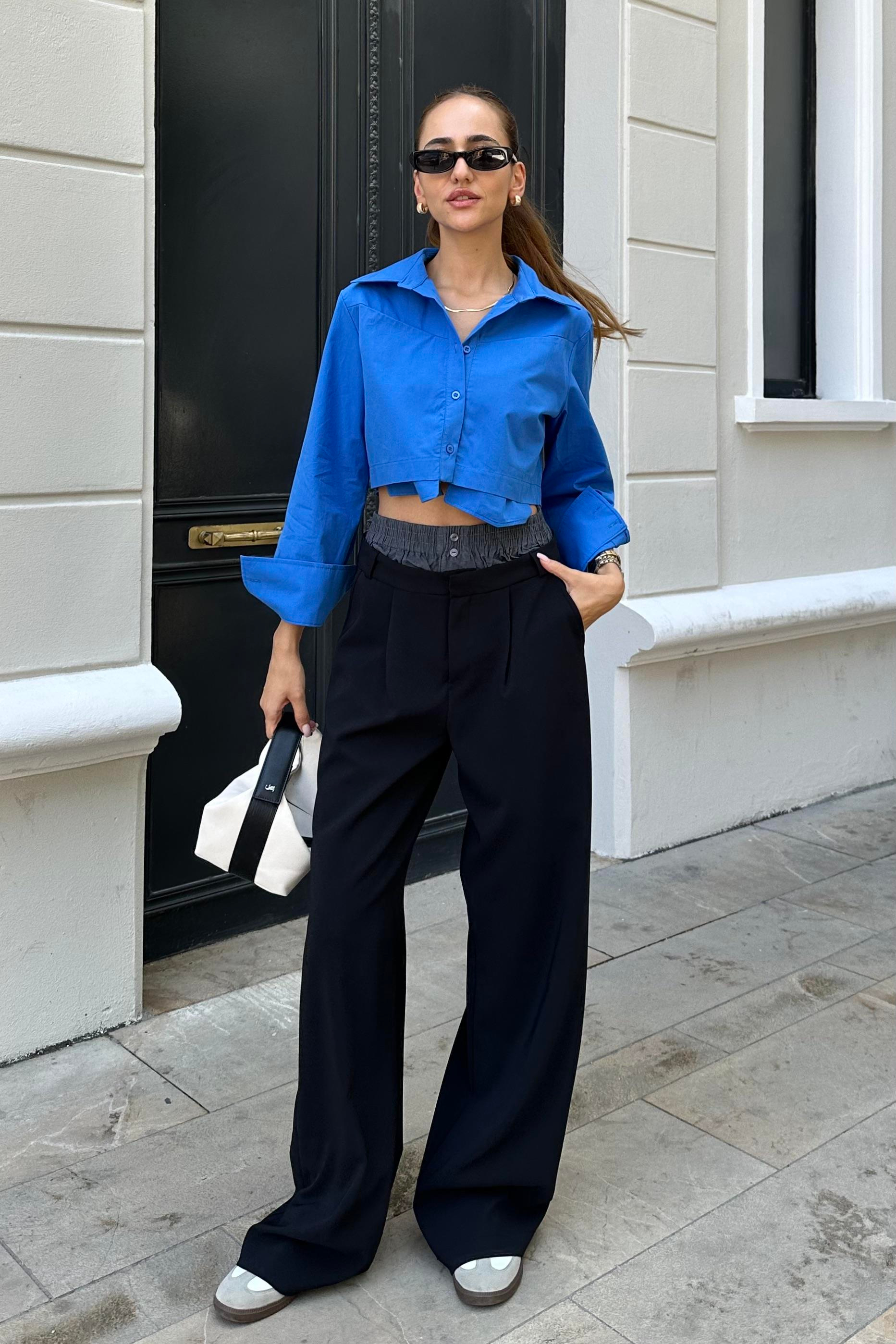 Black Boxer Waist Palazzo Trouser - Kadın Trousers Modelleri - Nazliye Moda - Kadın Giyim Modası