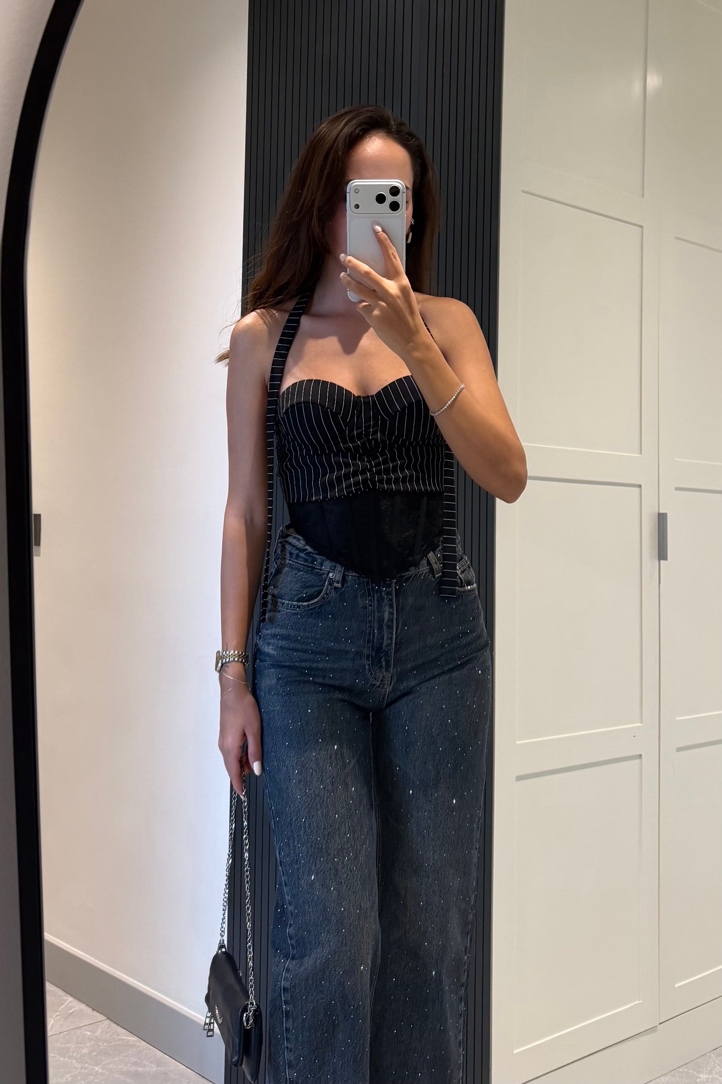 Siyah Çizgili Büstiyer - Kadın Blouses Modelleri - Nazliye Moda | Kadın Giyim Modası