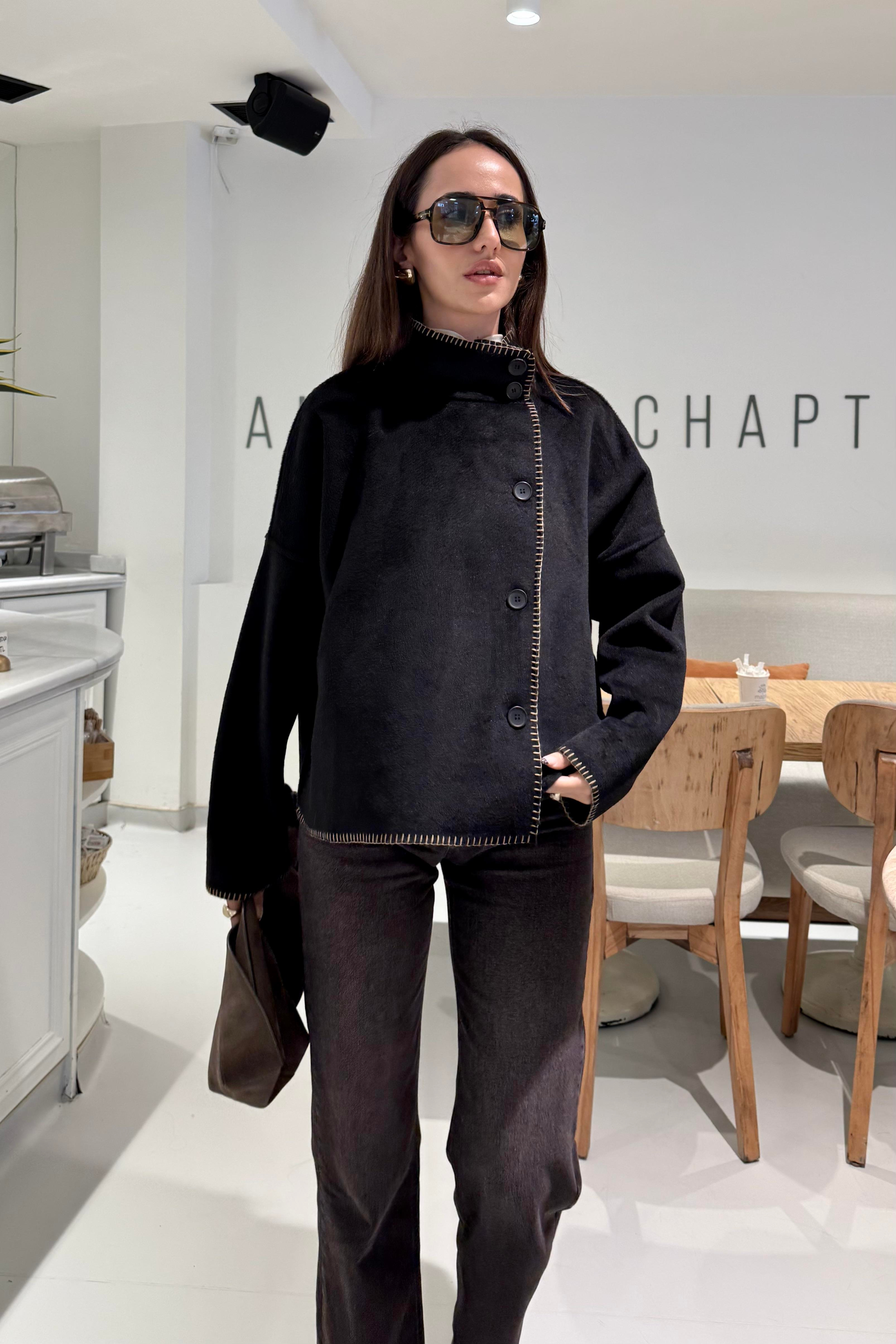 Siyah Çoban Dikişli Ceket - Kadın Jackets Modelleri - Nazliye Moda | Kadın Giyim Modası