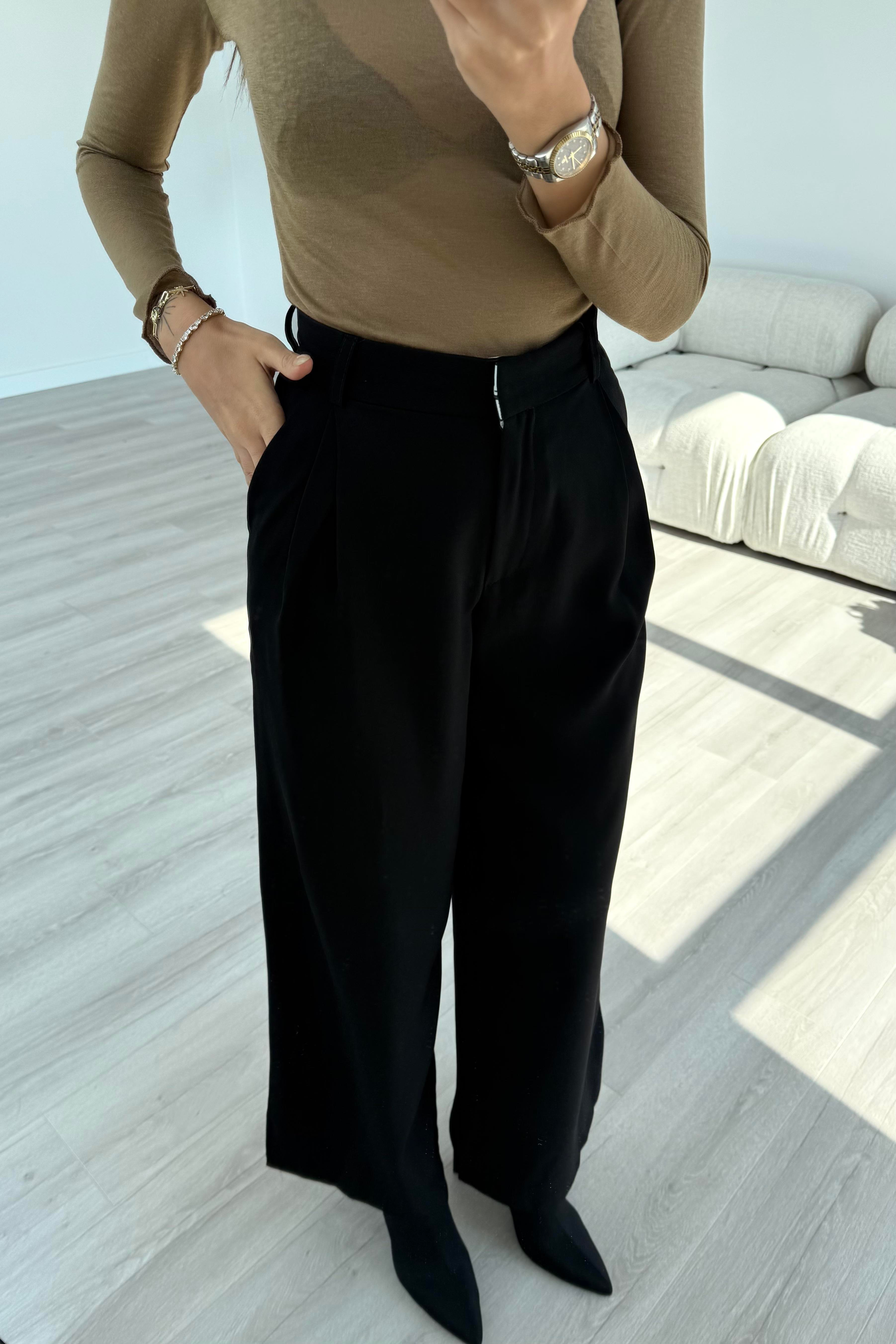 Siyah Dökümlü Premium Pantolon - Kadın Trousers Modelleri - Nazliye Moda | Kadın Giyim Modası