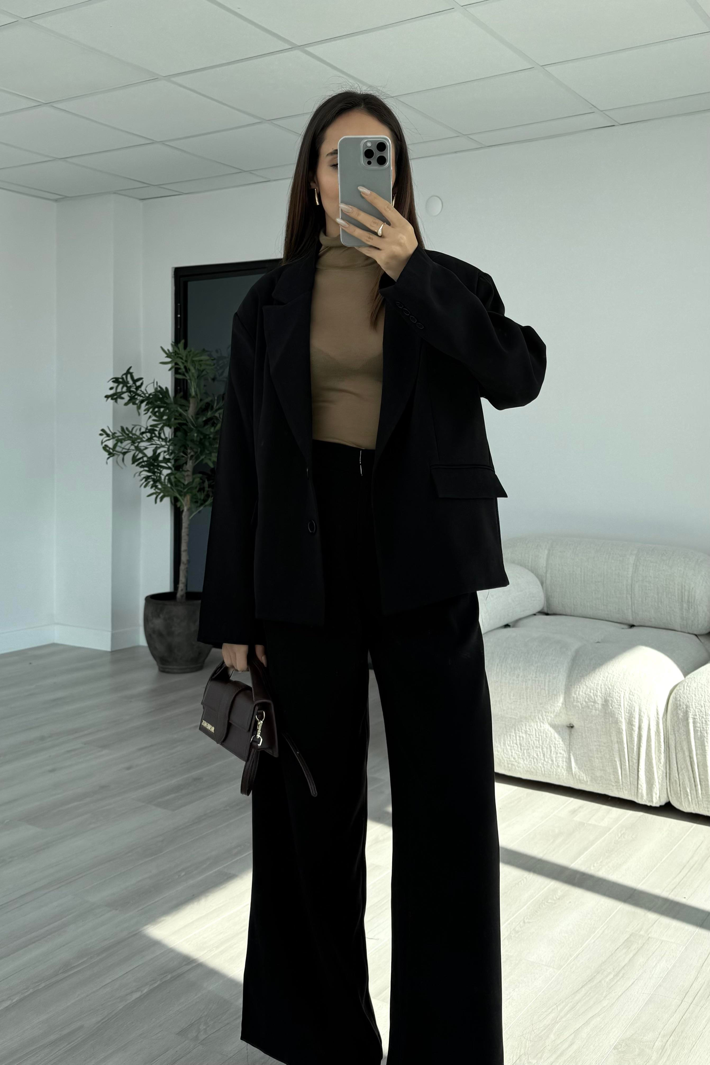 Siyah Dökümlü Premium Pantolon - Kadın Trousers Modelleri - Nazliye Moda | Kadın Giyim Modası