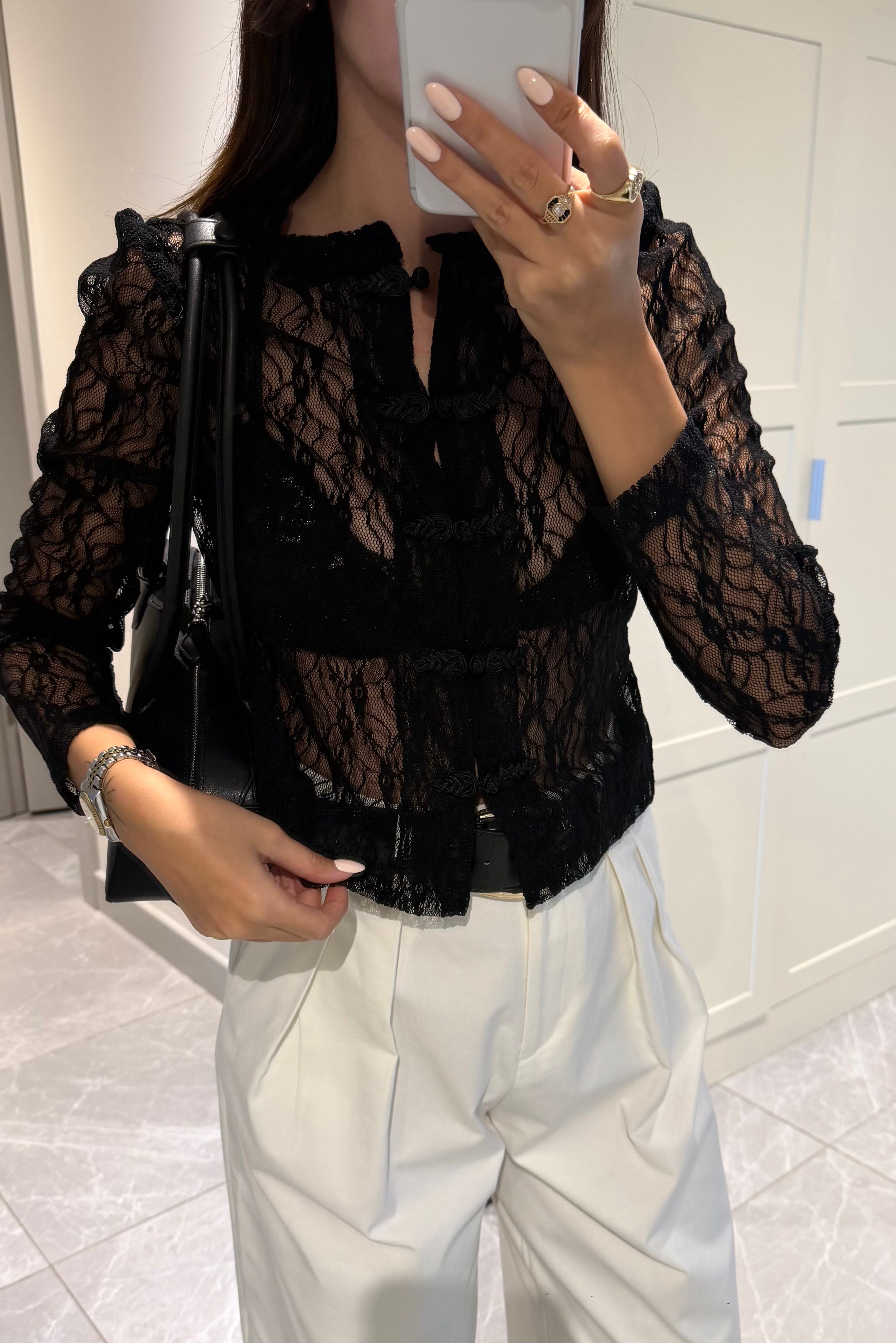 Siyah Düğmeli Dantel Bluz - Kadın Blouses Modelleri - Nazliye Moda | Kadın Giyim Modası