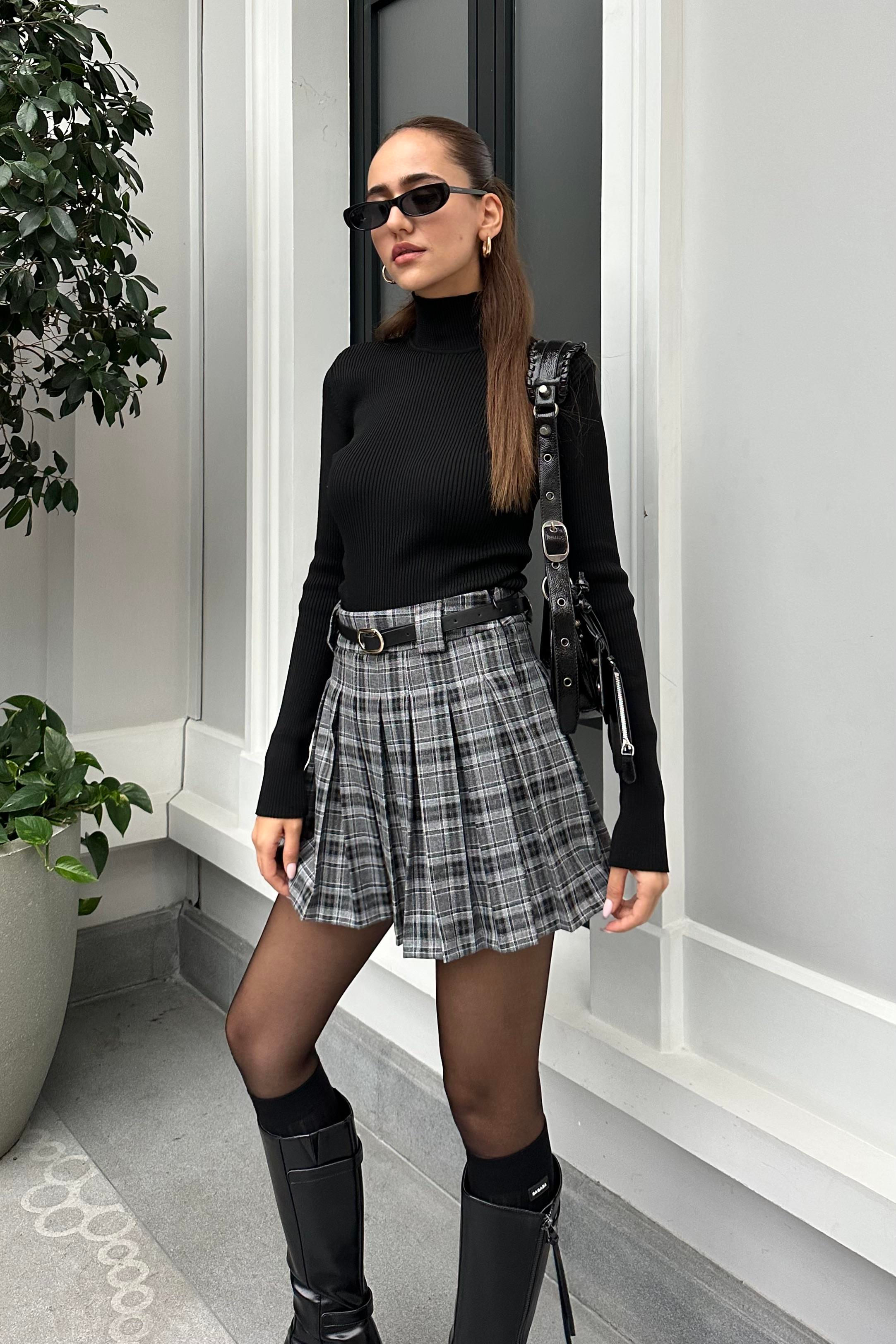 Siyah Fitilli Boğazlı Triko Kazak - Kadın Triko & Kazak Modelleri - Nazliye Moda - Kadın Giyim Modası