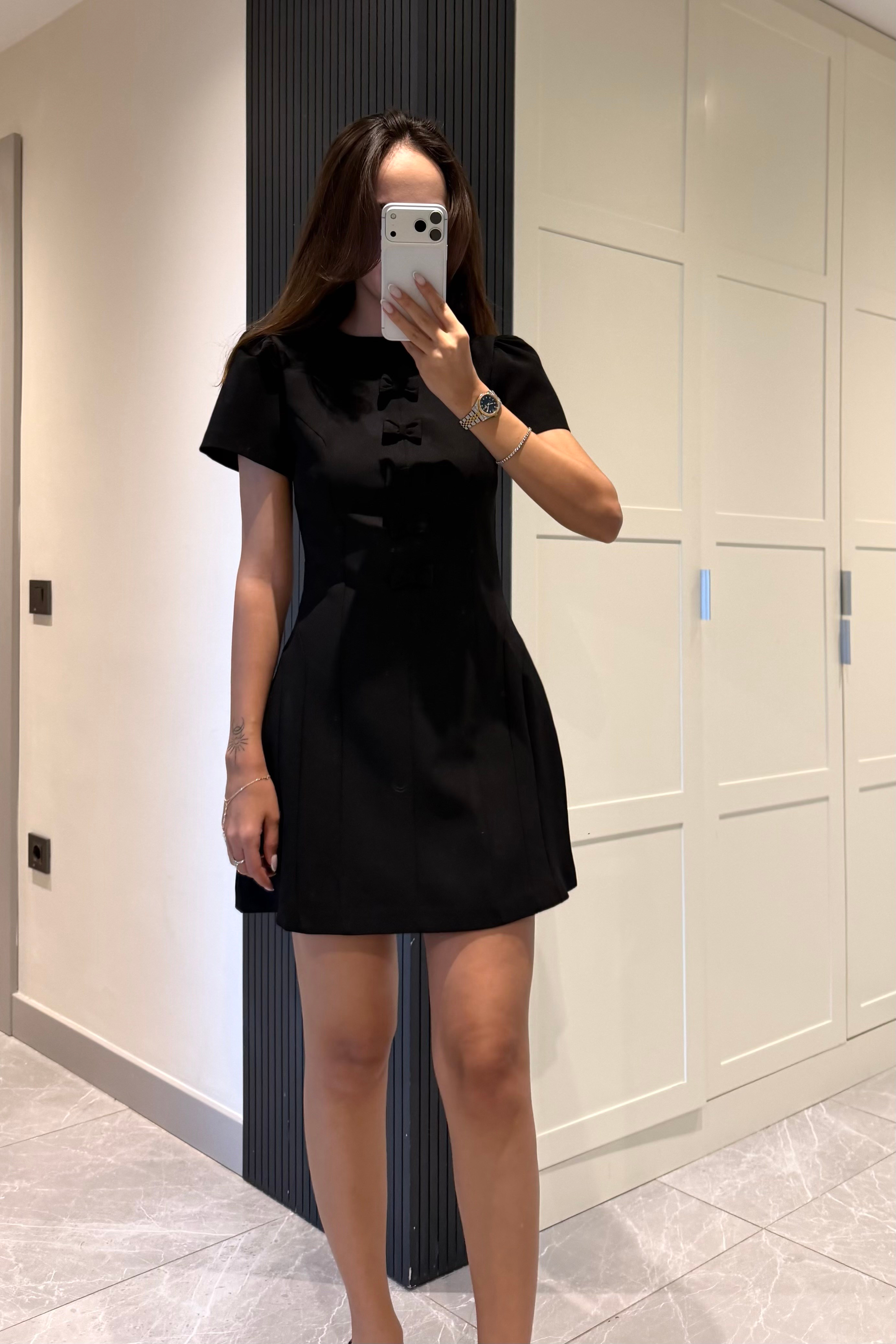 Siyah Fiyonklu Mini Elbise - Kadın Elbise Modelleri - Nazliye Moda | Kadın Giyim Modası