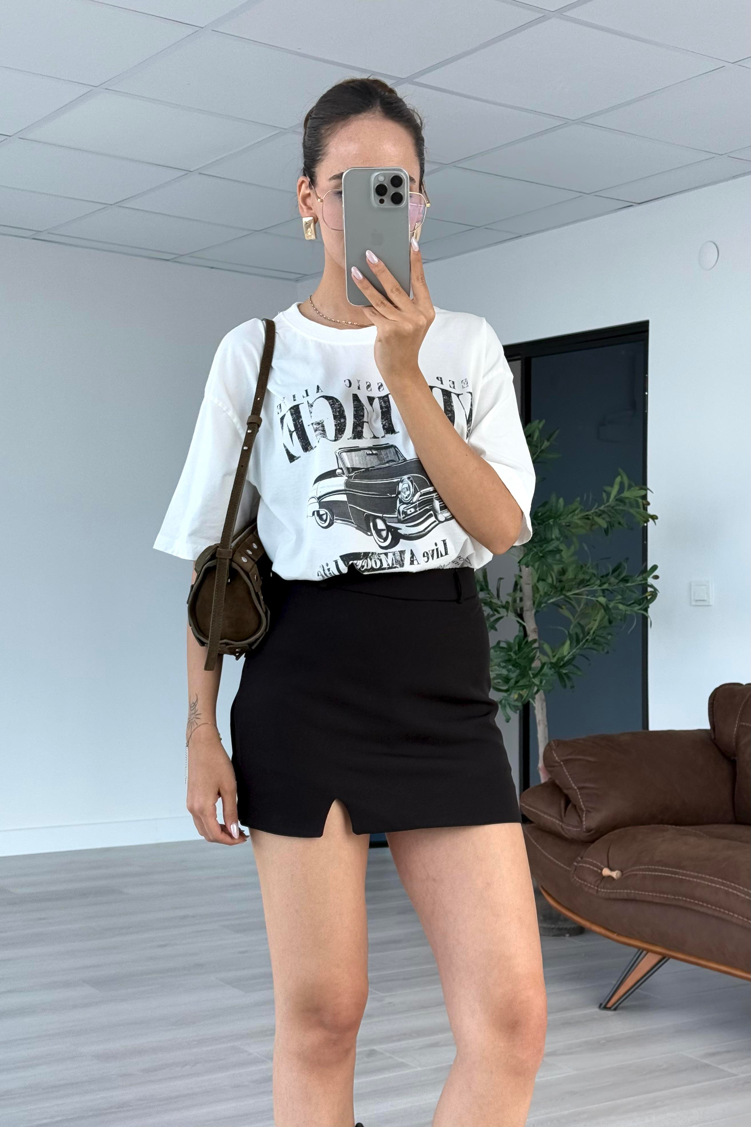 Siyah İçi Şortlu Mini Etek - Kadın Skirts Modelleri - Nazliye Moda | Kadın Giyim Modası